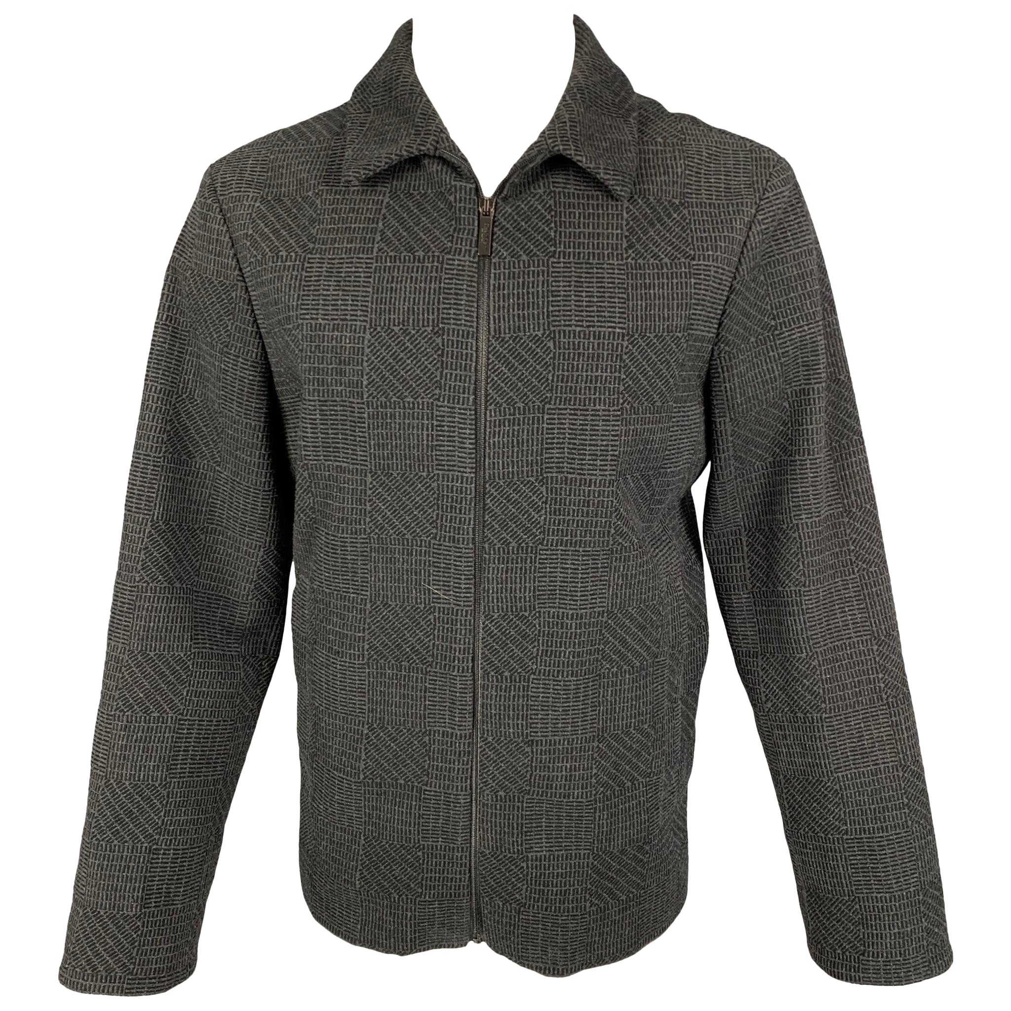 CALVIN KLEIN COLLECTION - Veste en laine et cachemire texturée noire anthracite, taille 38 en vente