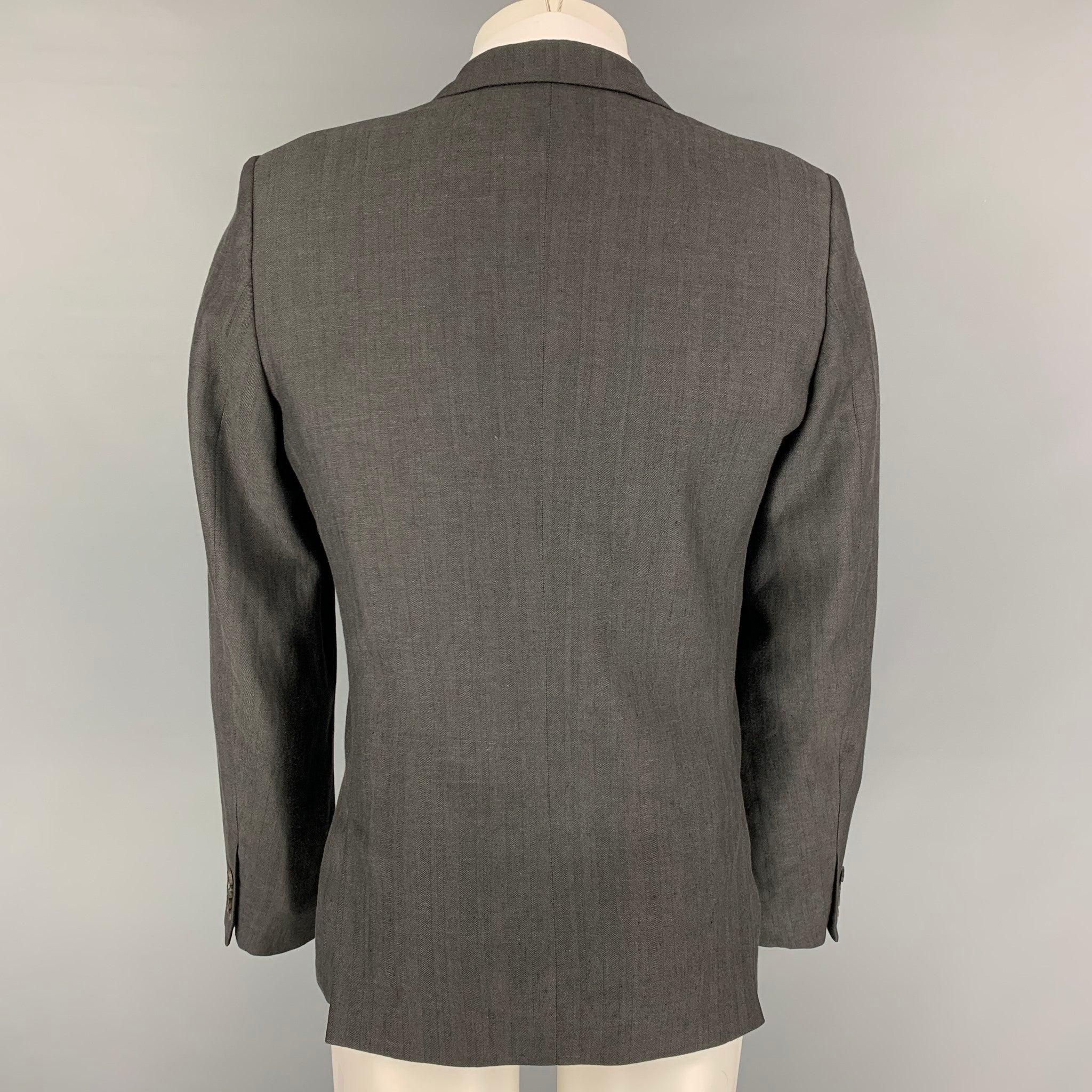 Men's CALVIN KLEIN COLLECTION Size 38 Charcoal Wool Linen Sport Coat For Sale
