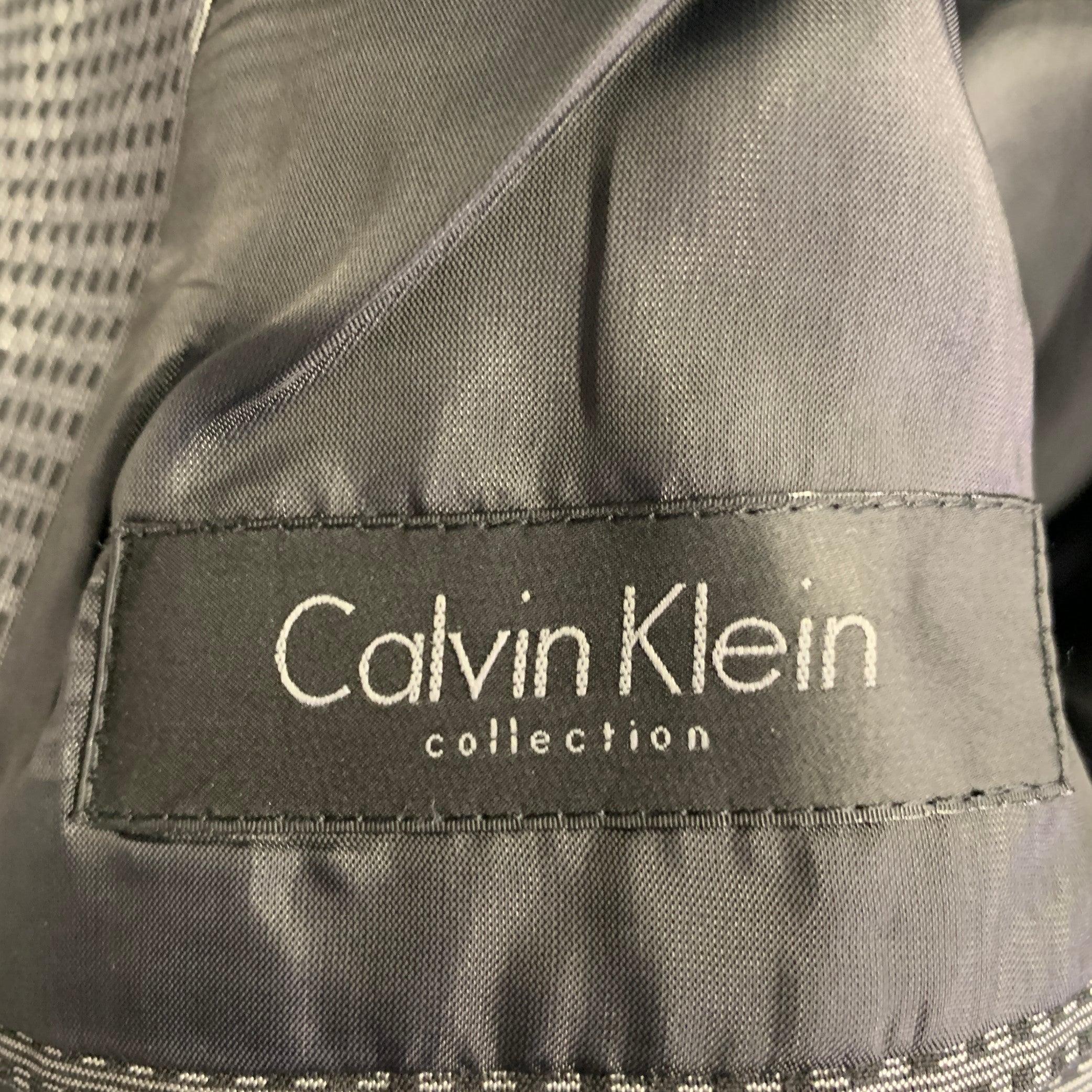 CALVIN KLEIN COLLECTION Size 38 Grey Black Squares Rayon Blend Sport Coat For Sale 3