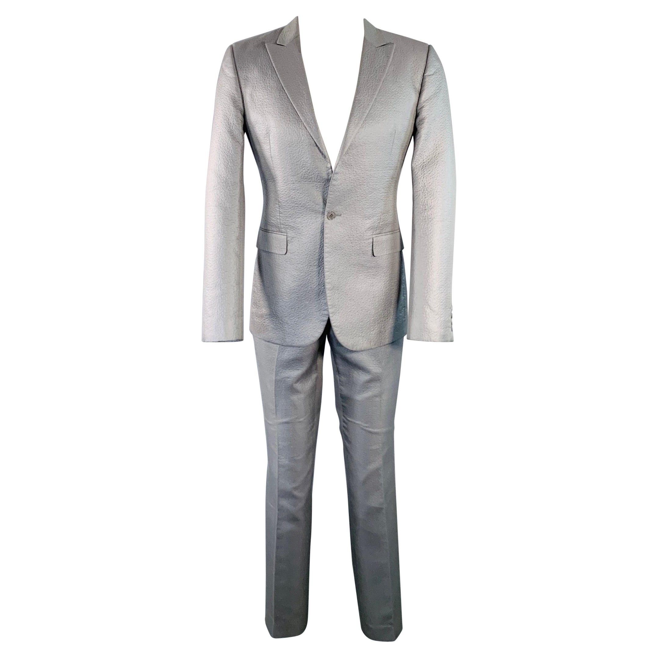 CALVIN KLEIN COLLECTION Size 38 Grey Textured Cotton Blend Peak Lapel Suit
