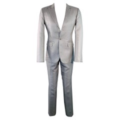 CALVIN KLEIN COLLECTION Size 38 Grey Textured Cotton Blend Peak Lapel Suit
