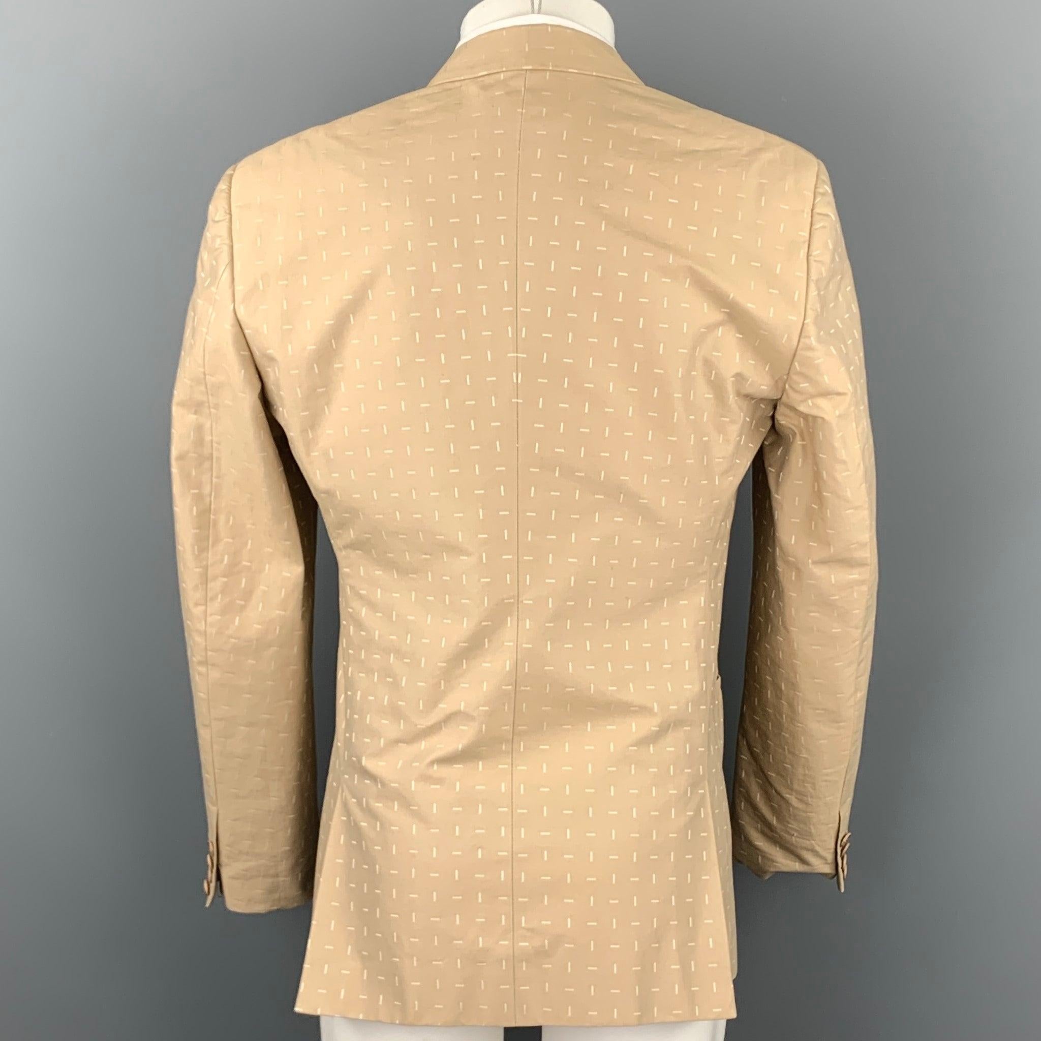 CALVIN KLEIN COLLECTION Size 38 Khaki Print Cotton Sport Coat For Sale 1