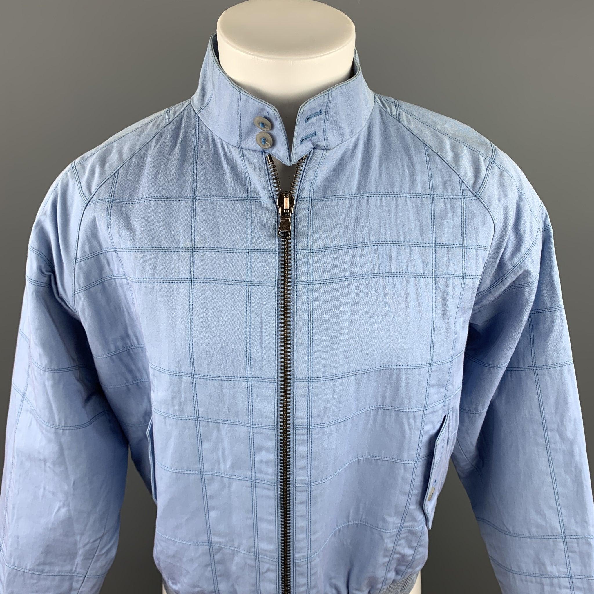 CALVIN KLEIN COLLECTION jacket comes in a light blue stitched cotton / acrylic featuring a buttoned collar, flap pockets, and a zip up closure. Made in Italy.Very Good
Pre-Owned Condition. 

Marked:   48/38 

Measurements: 
 
Shoulder: 17 inches