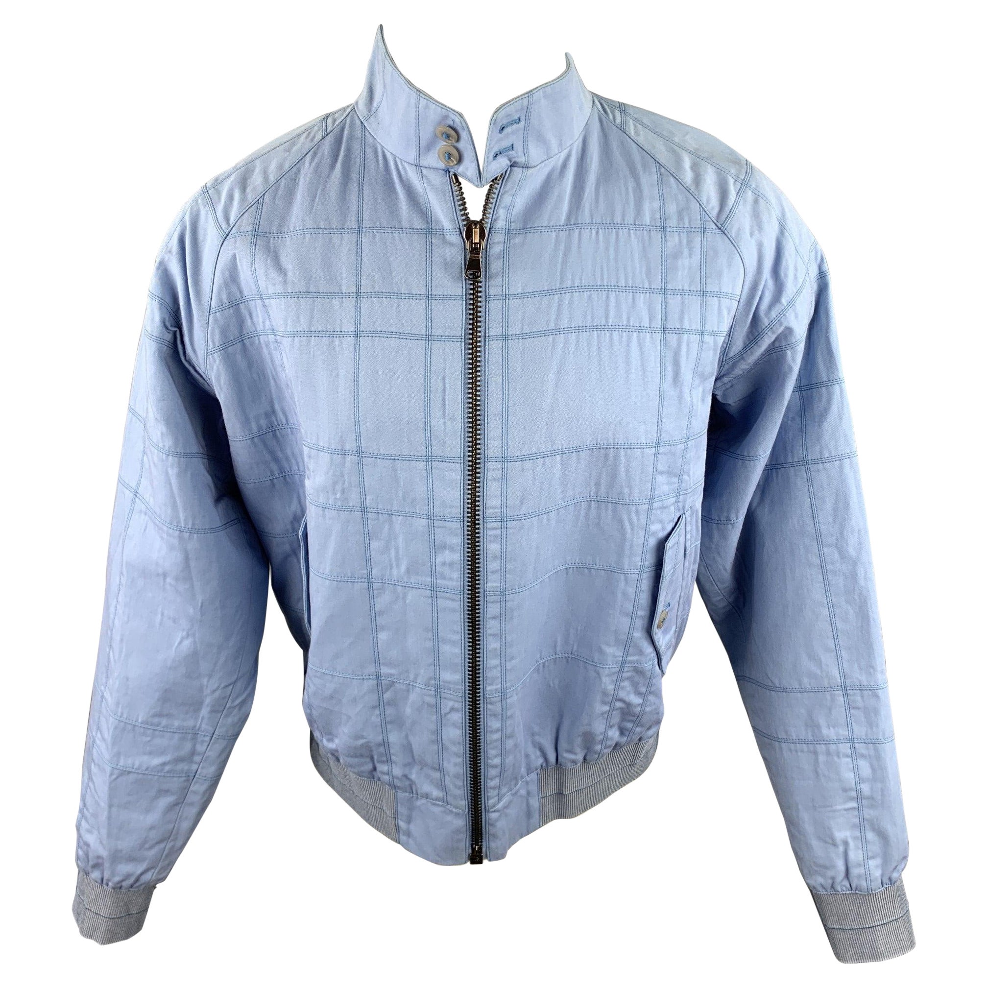 CALVIN KLEIN COLLECTION Talla 38 Chaqueta con cremallera de algodón/acrílico cosida en azul claro