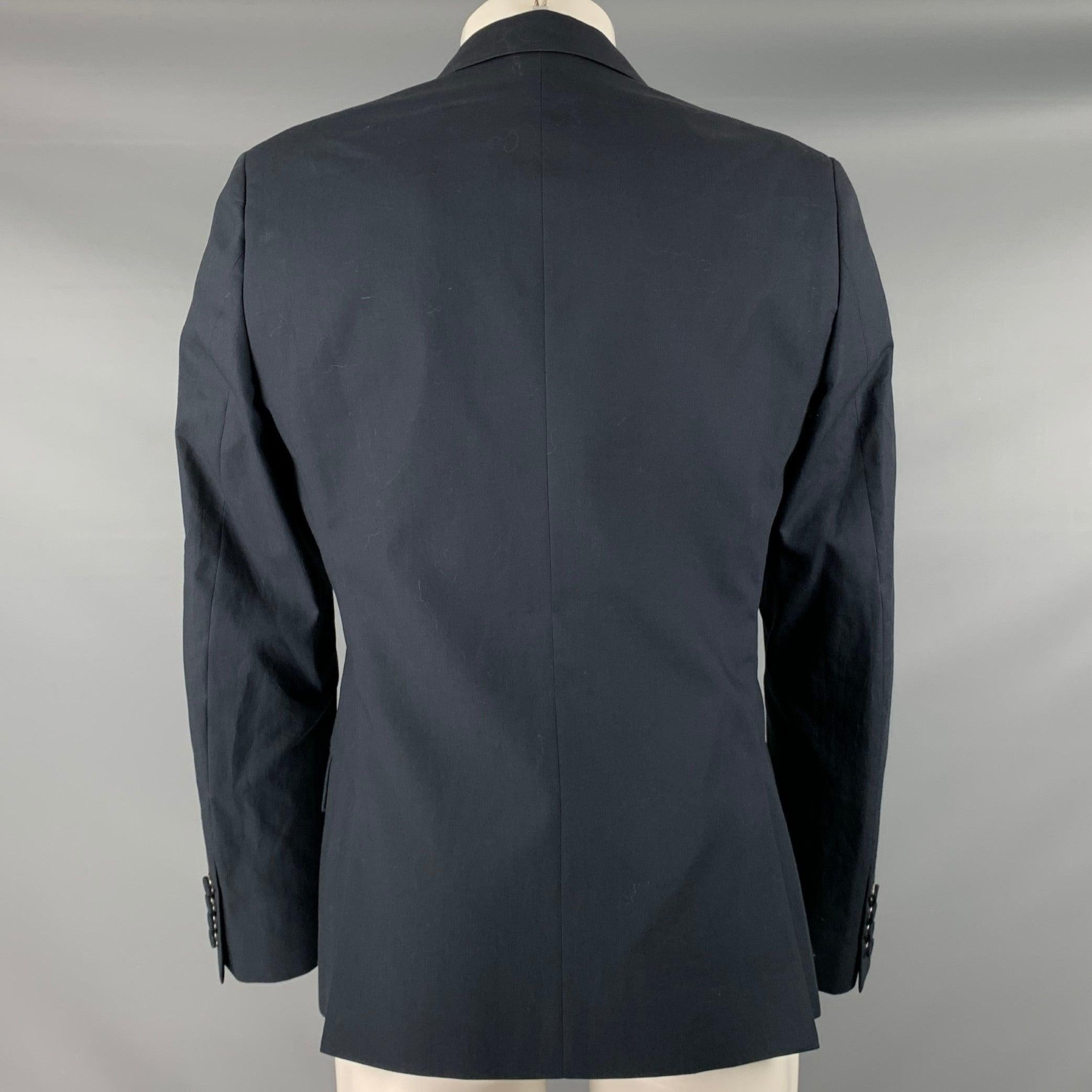 Black CALVIN KLEIN COLLECTION Size 38 Navy Cotton Double Breasted Sport Coat For Sale