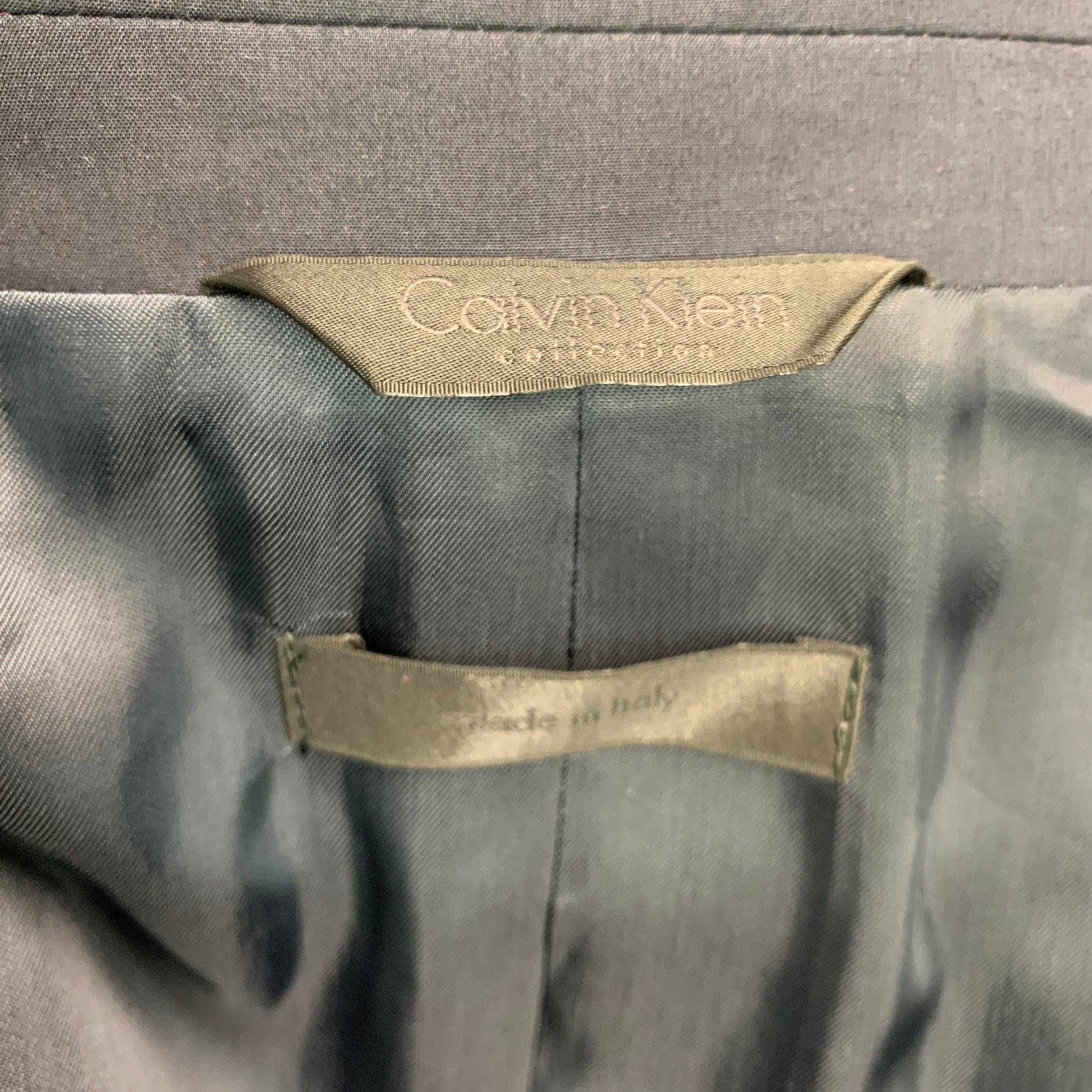 CALVIN KLEIN COLLECTION Size 38 Navy Cotton Double Breasted Sport Coat For Sale 1