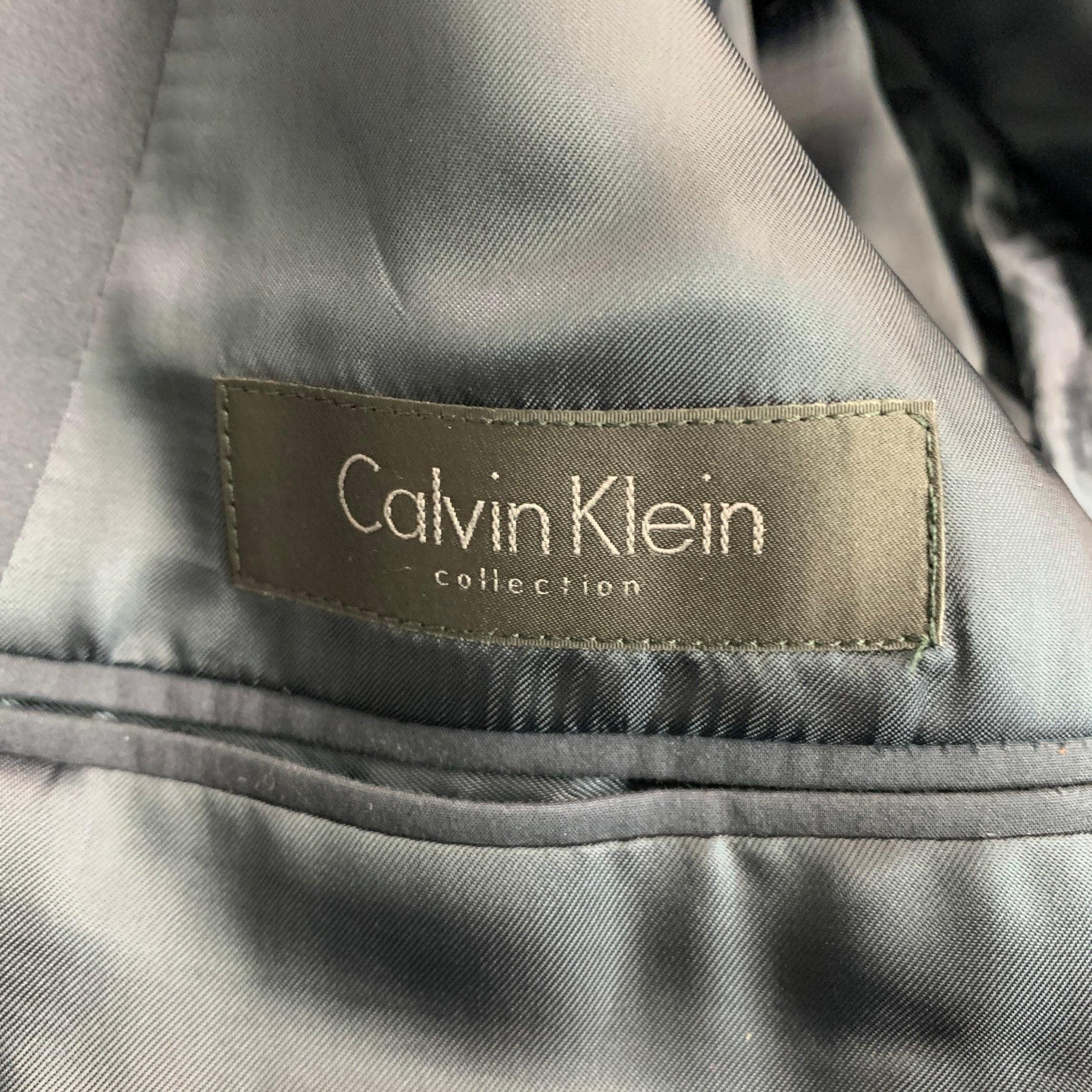 CALVIN KLEIN COLLECTION Size 38 Navy Cotton Double Breasted Sport Coat For Sale 3