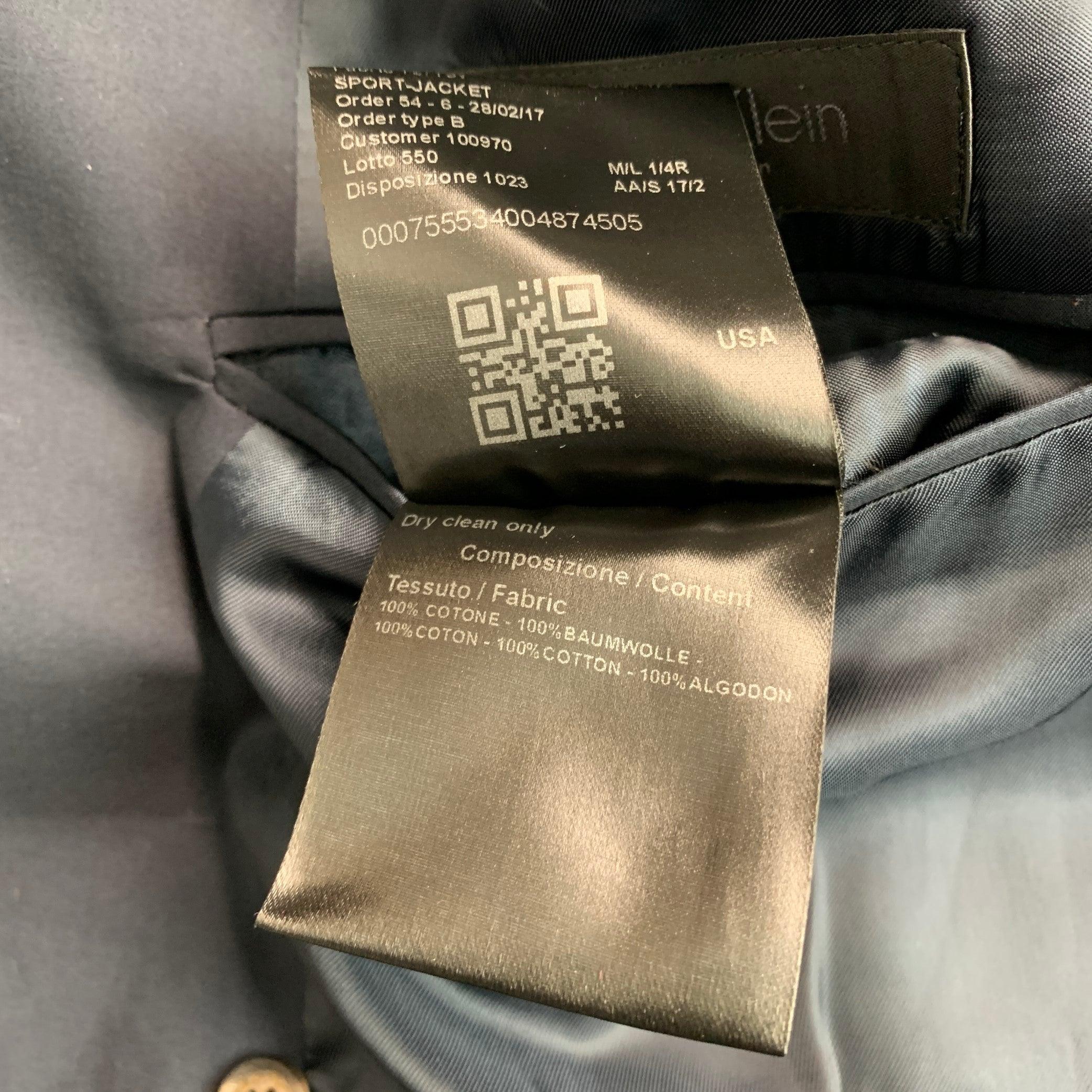 CALVIN KLEIN COLLECTION Size 38 Navy Cotton Double Breasted Sport Coat For Sale 5