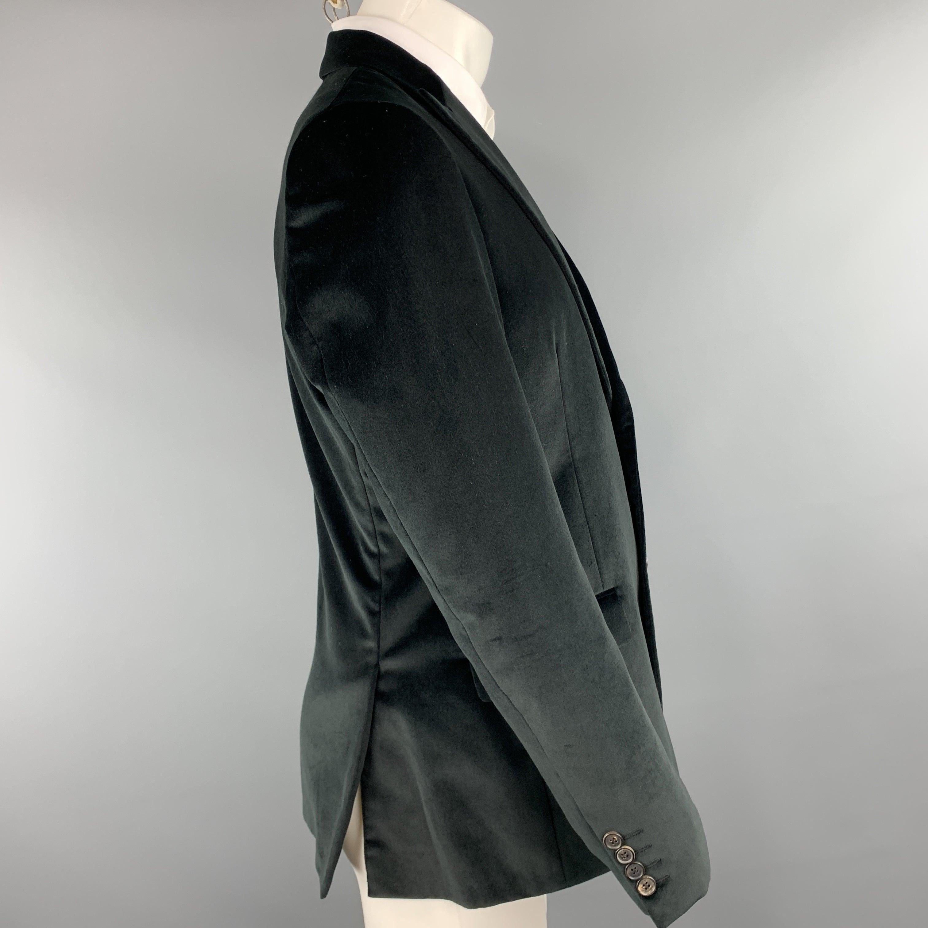 Men's CALVIN KLEIN COLLECTION Size 38 Short Black Cotton Velvet Peak Lapel Sport Coat For Sale