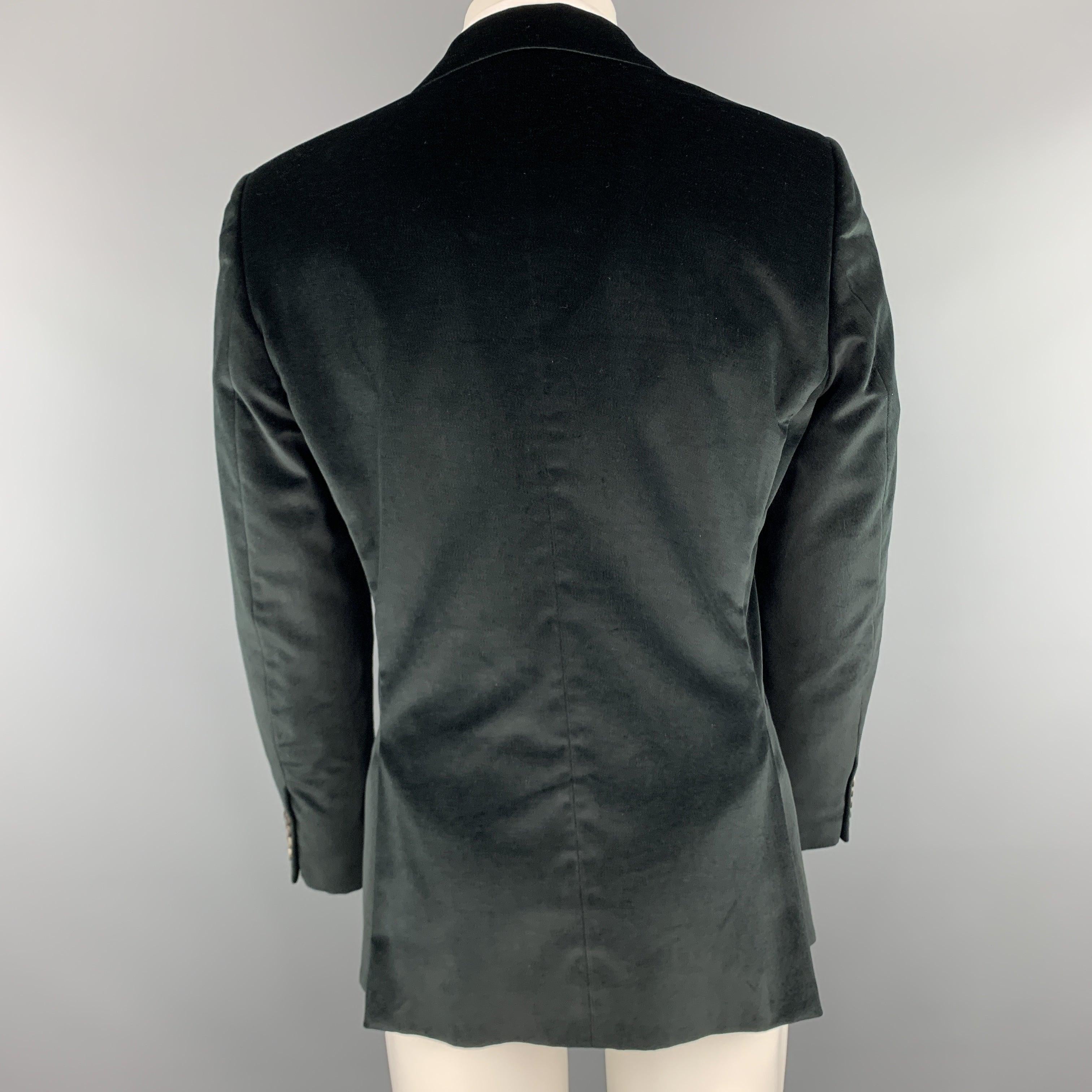 CALVIN KLEIN COLLECTION Size 38 Short Black Cotton Velvet Peak Lapel Sport Coat For Sale 1