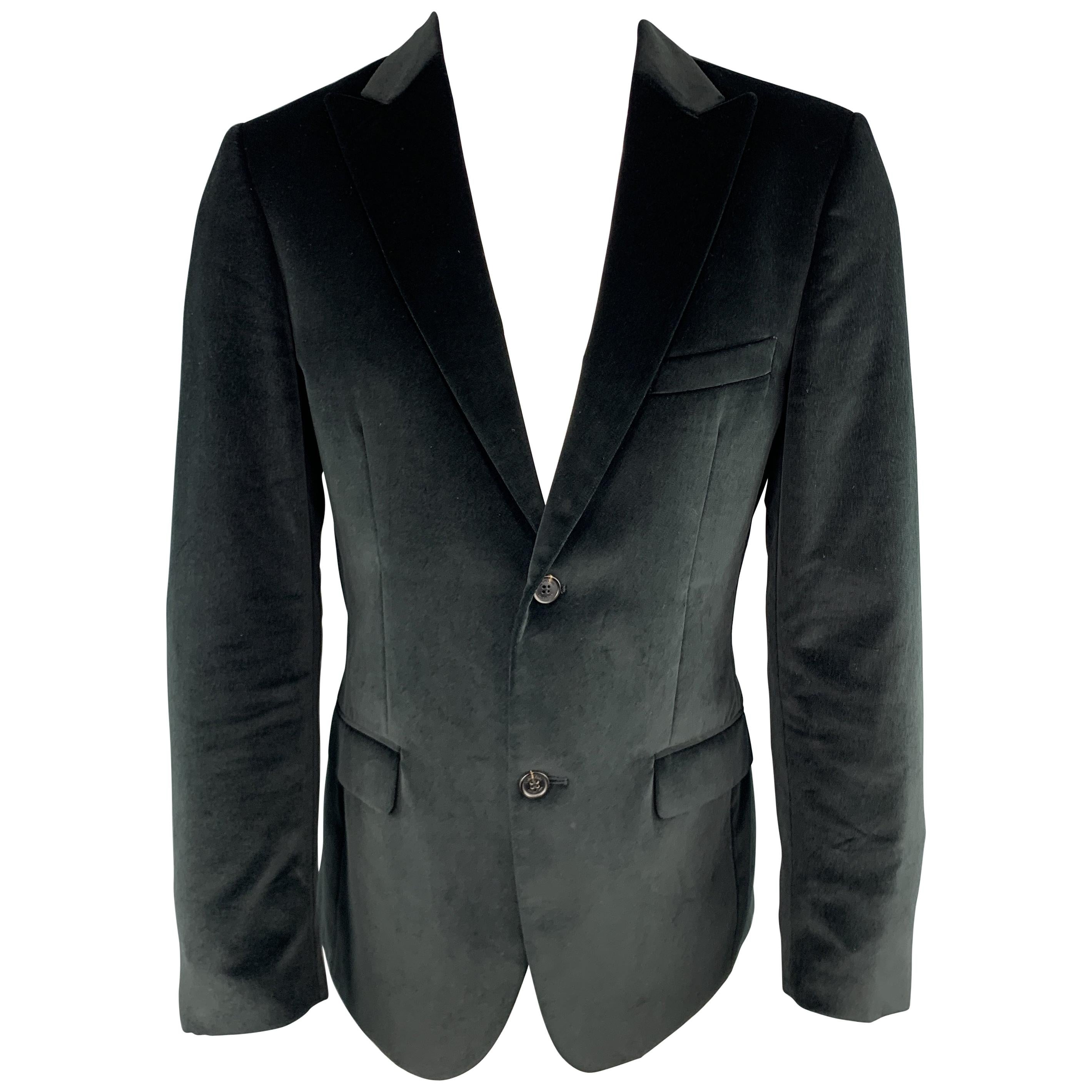 CALVIN KLEIN COLLECTION Size 38 Short Black Cotton Velvet Peak Lapel Sport Coat