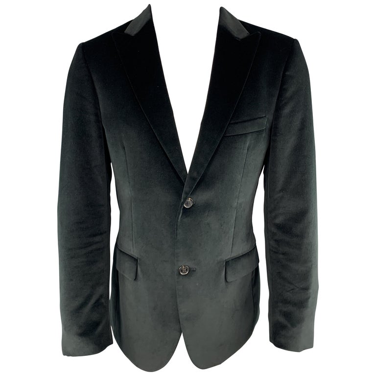 CALVIN KLEIN COLLECTION Size 38 Short Black Cotton Velvet Peak Lapel Sport  Coat For Sale at 1stDibs
