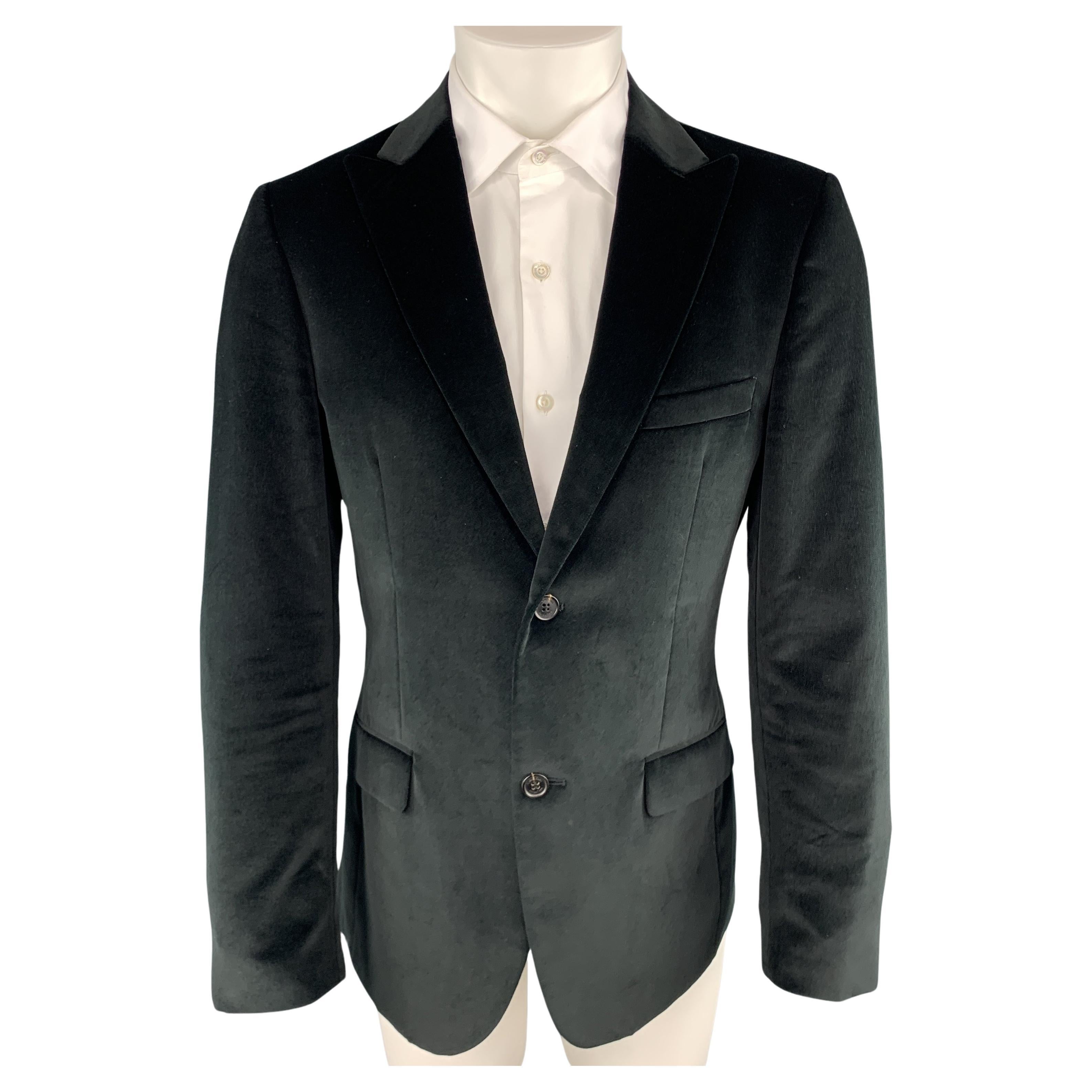 CALVIN KLEIN COLLECTION Size 38 Short Black Cotton Velvet Peak Lapel Sport Coat For Sale