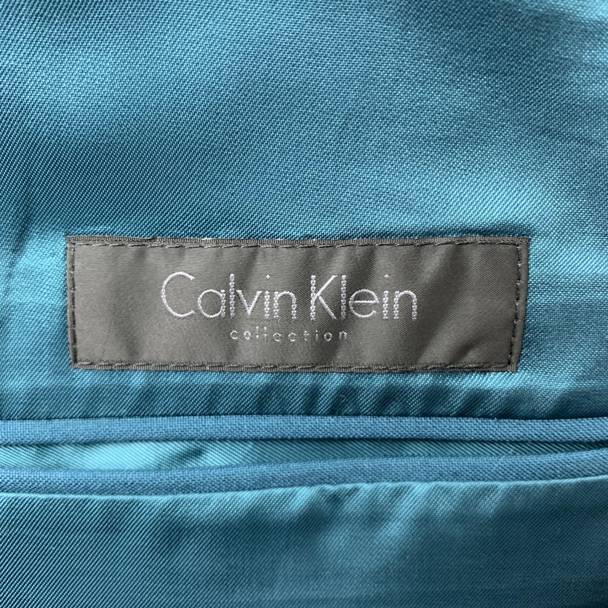 Blue CALVIN KLEIN COLLECTION Size 38 Wool Notch Lapel Teal Sport Coat