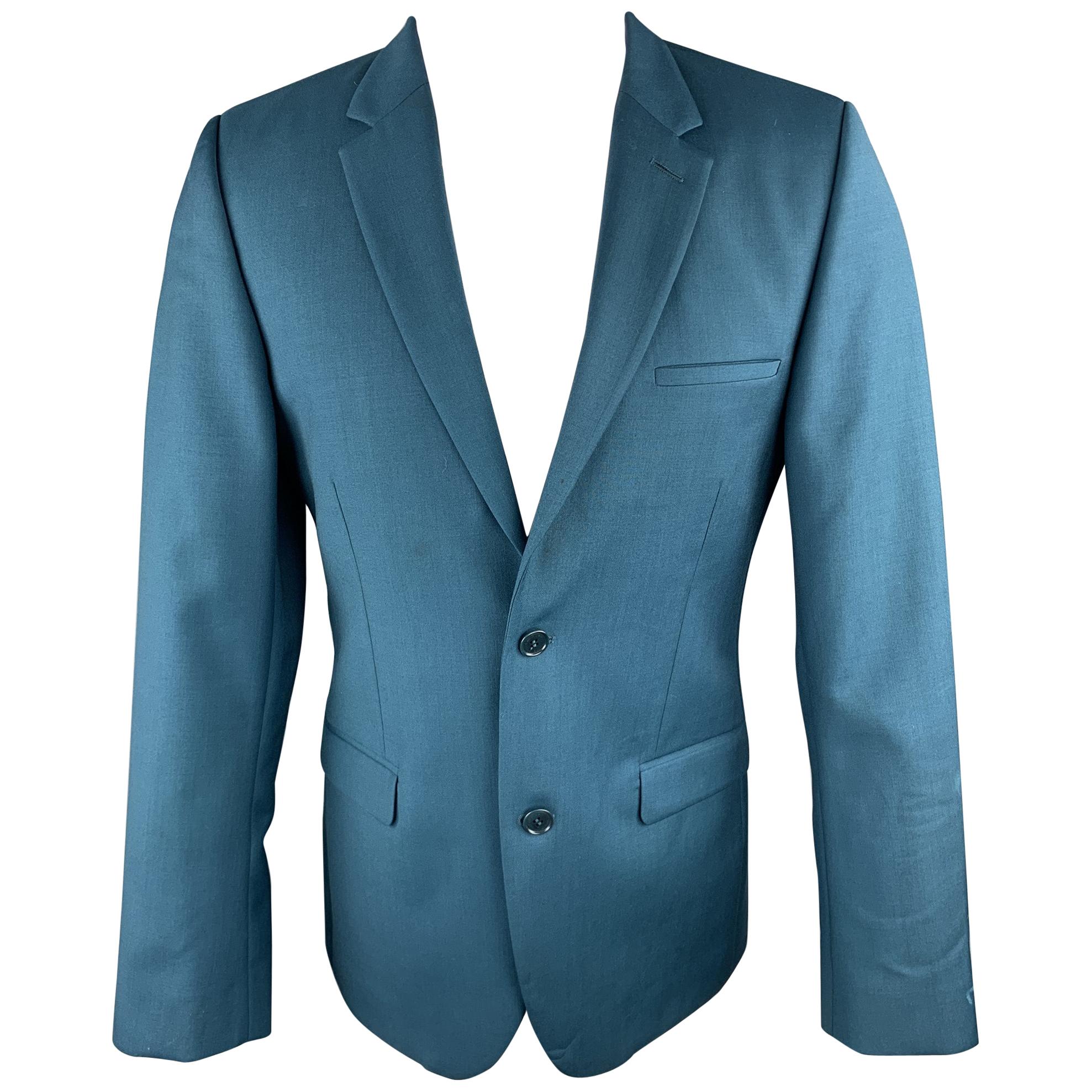 CALVIN KLEIN COLLECTION Size 38 Wool Notch Lapel Teal Sport Coat