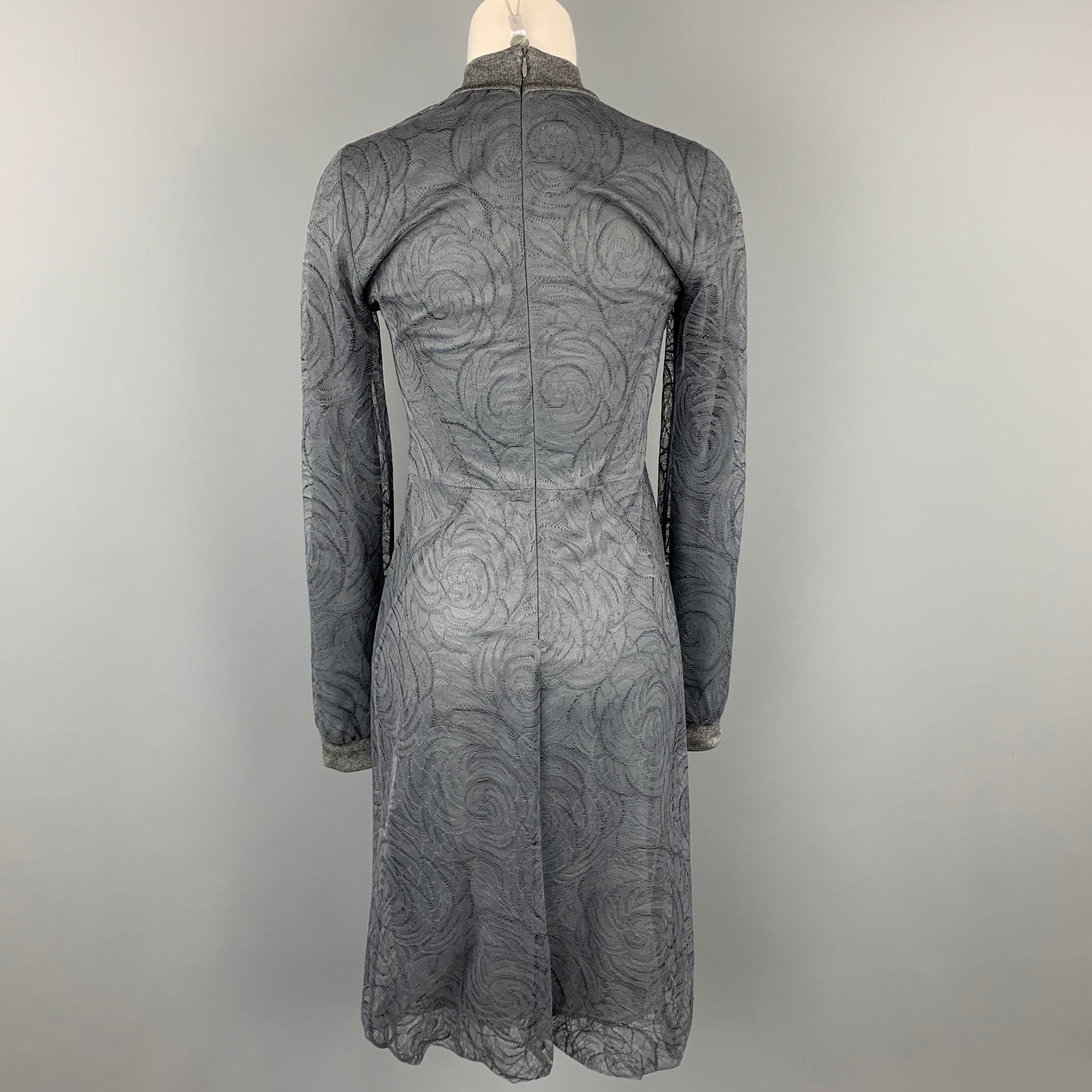 CALVIN KLEIN COLLECTION Size 4 Grey Lace Modal Blend Sheath Dress 1