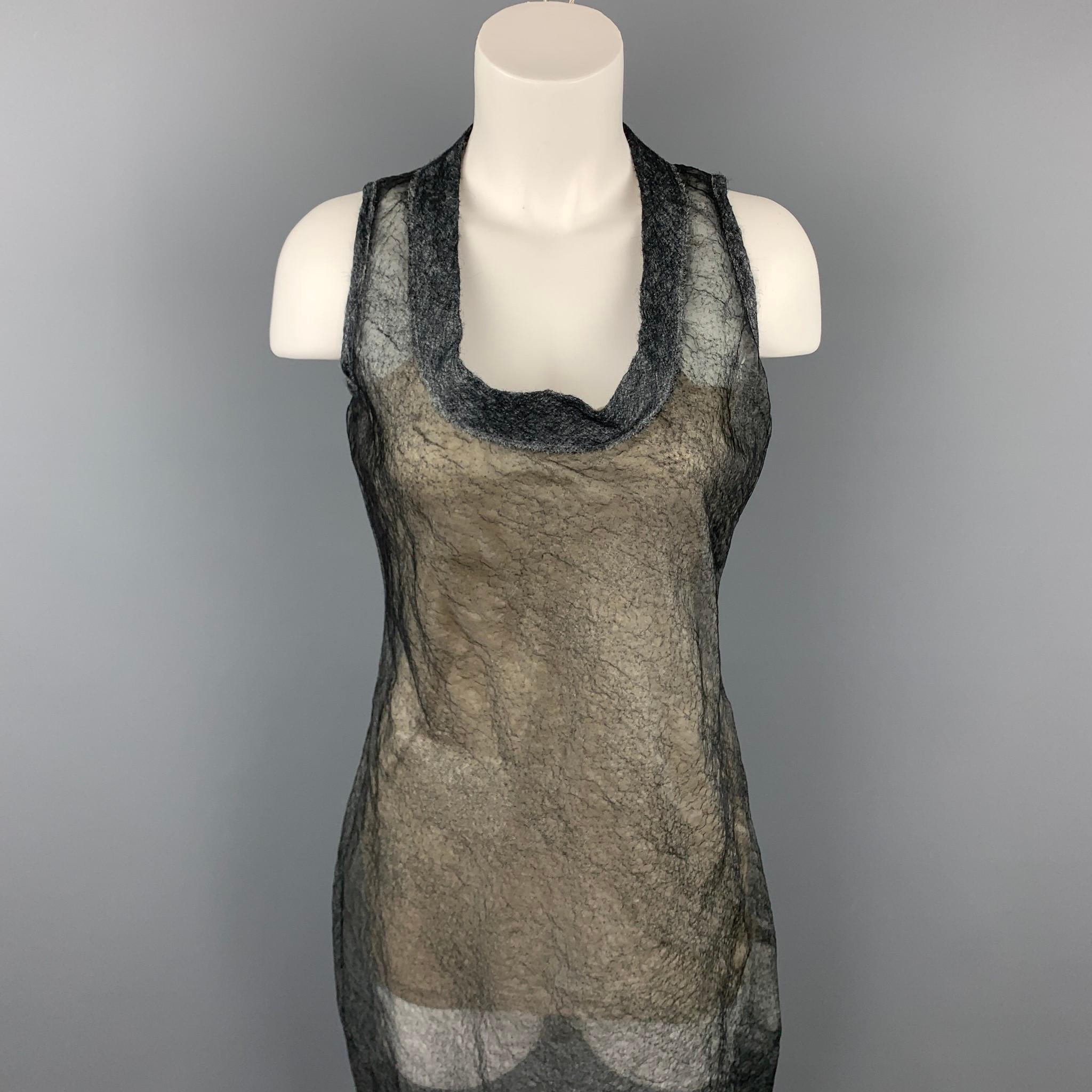 CALVIN KLEIN COLLECTION dress comes in a grey textured silk with a tan slip featuring a shift style and a crew-neck. Made in Italy.

Good Pre-Owned Condition.
Marked: 40

Measurements:

Bust: 36 in.
Hip: 38 in.
Length: 35 in. 