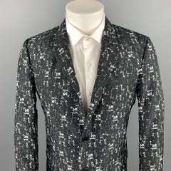 CALVIN KLEIN COLLECTION Size 40 Black & White Print Polyester Sport Coat
