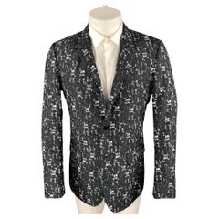 CALVIN KLEIN COLLECTION Size 40 Black & White Print Polyester Sport Coat