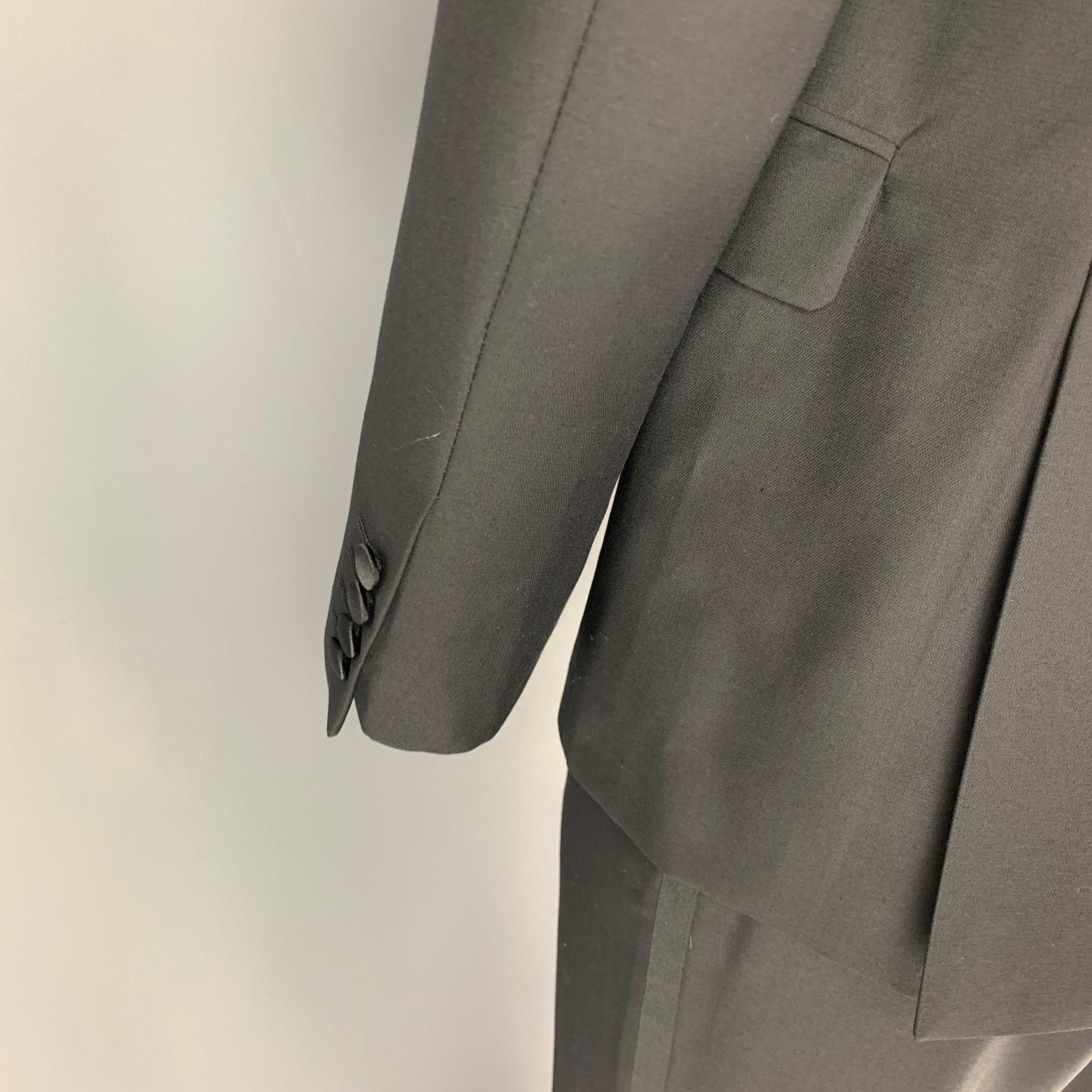 CALVIN KLEIN COLLECTION Size 40 Black Wool Tuxedo Suit 1