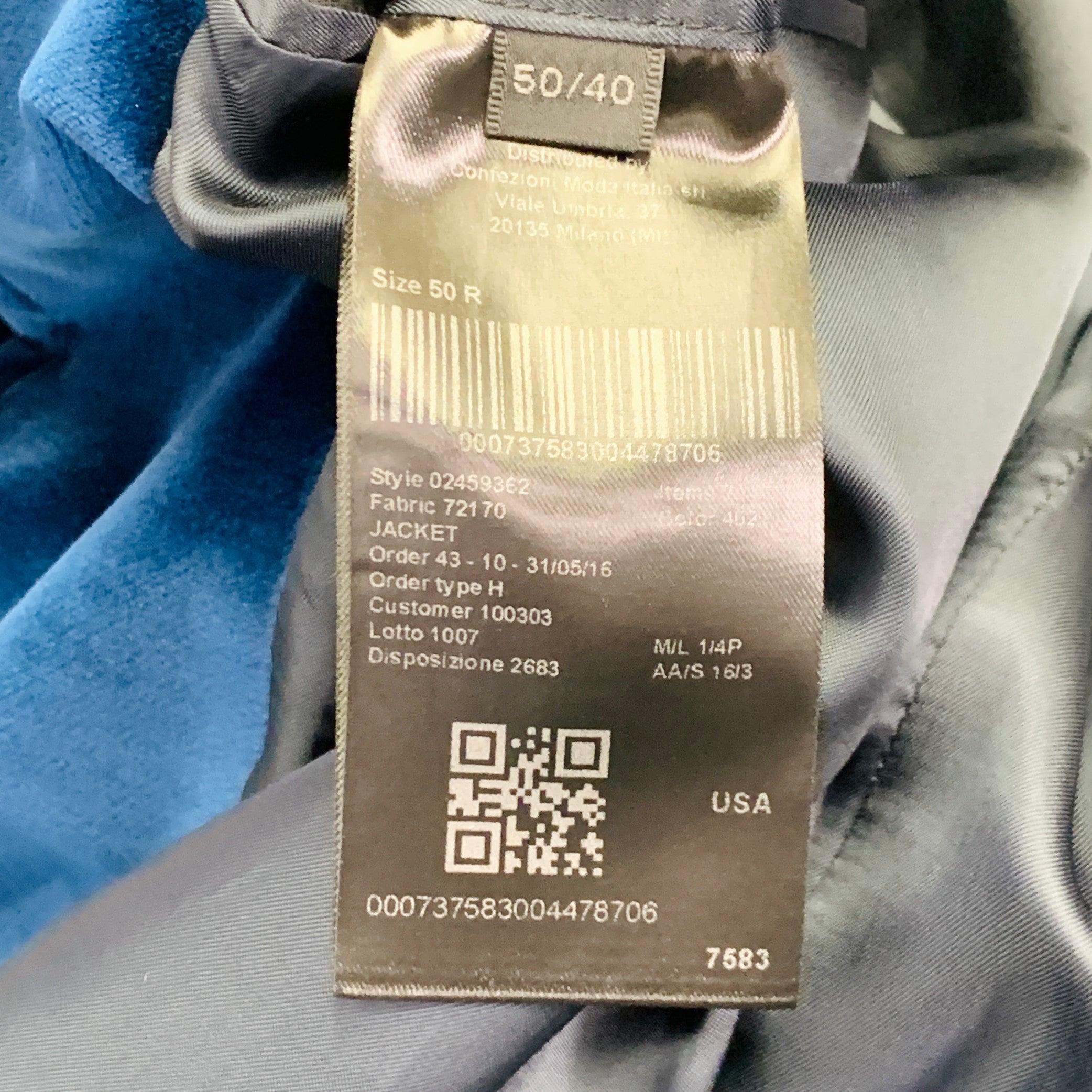CALVIN KLEIN COLLECTION Size 40 Blue Velvet Cotton Blend Notch Lapel Single Button Sport Coat For Sale 7