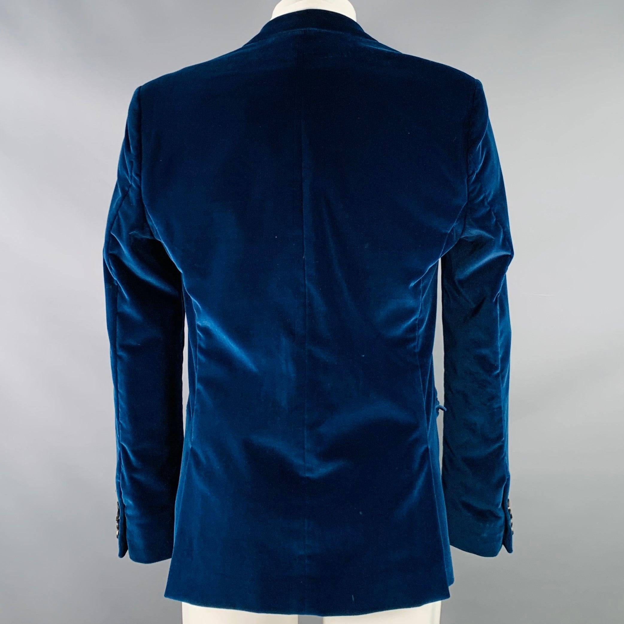 Black CALVIN KLEIN COLLECTION Size 40 Blue Velvet Cotton Blend Notch Lapel Single Button Sport Coat For Sale