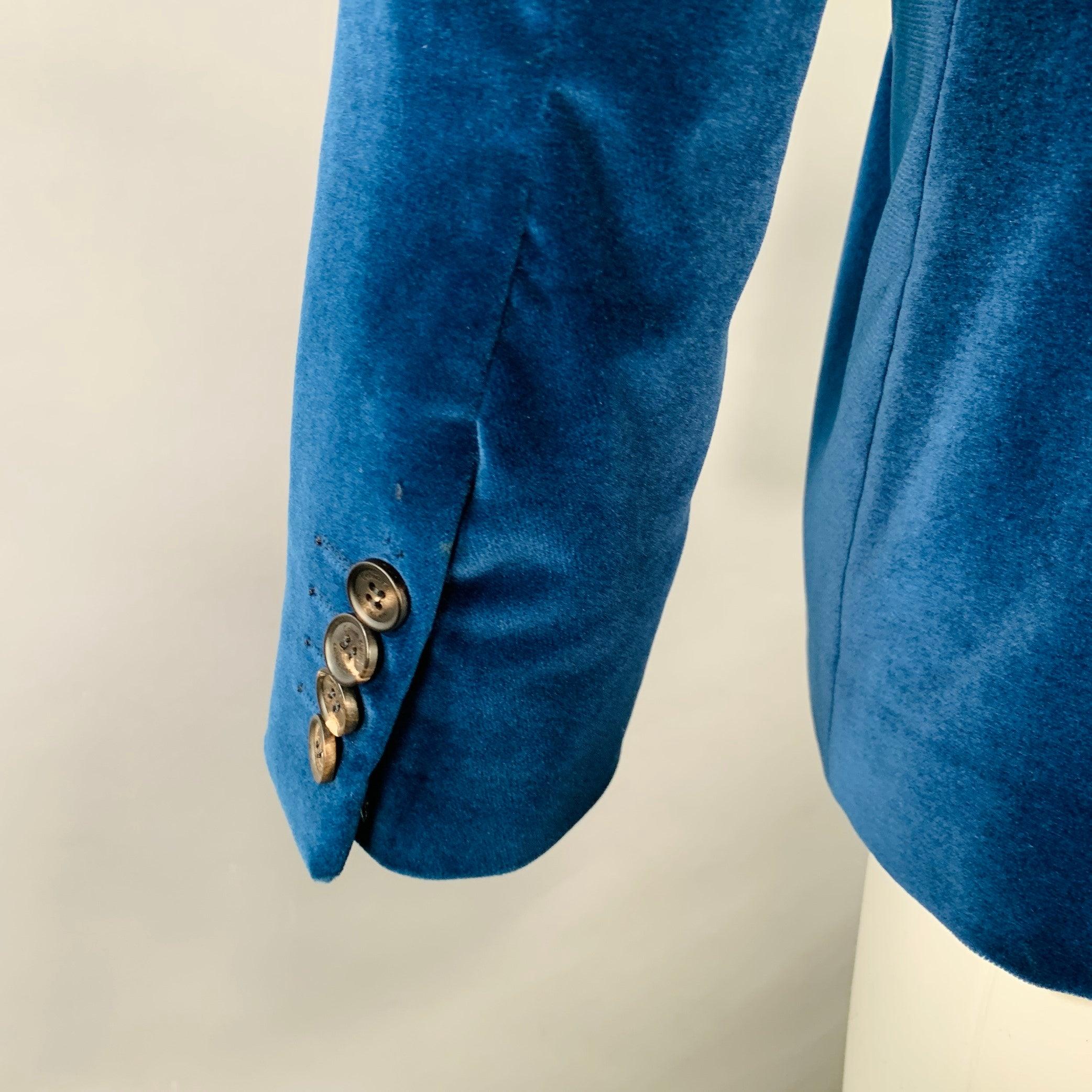 Men's CALVIN KLEIN COLLECTION Size 40 Blue Velvet Cotton Blend Notch Lapel Single Button Sport Coat For Sale