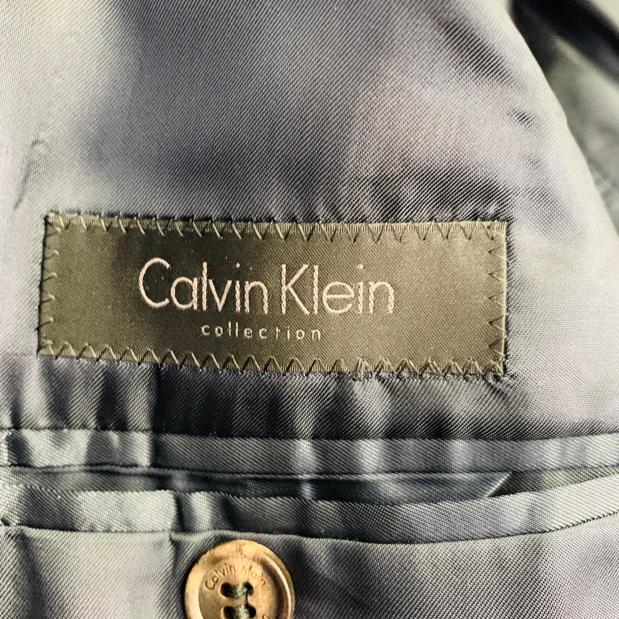 CALVIN KLEIN COLLECTION Size 40 Blue Velvet Cotton Blend Notch Lapel Single Button Sport Coat For Sale 4