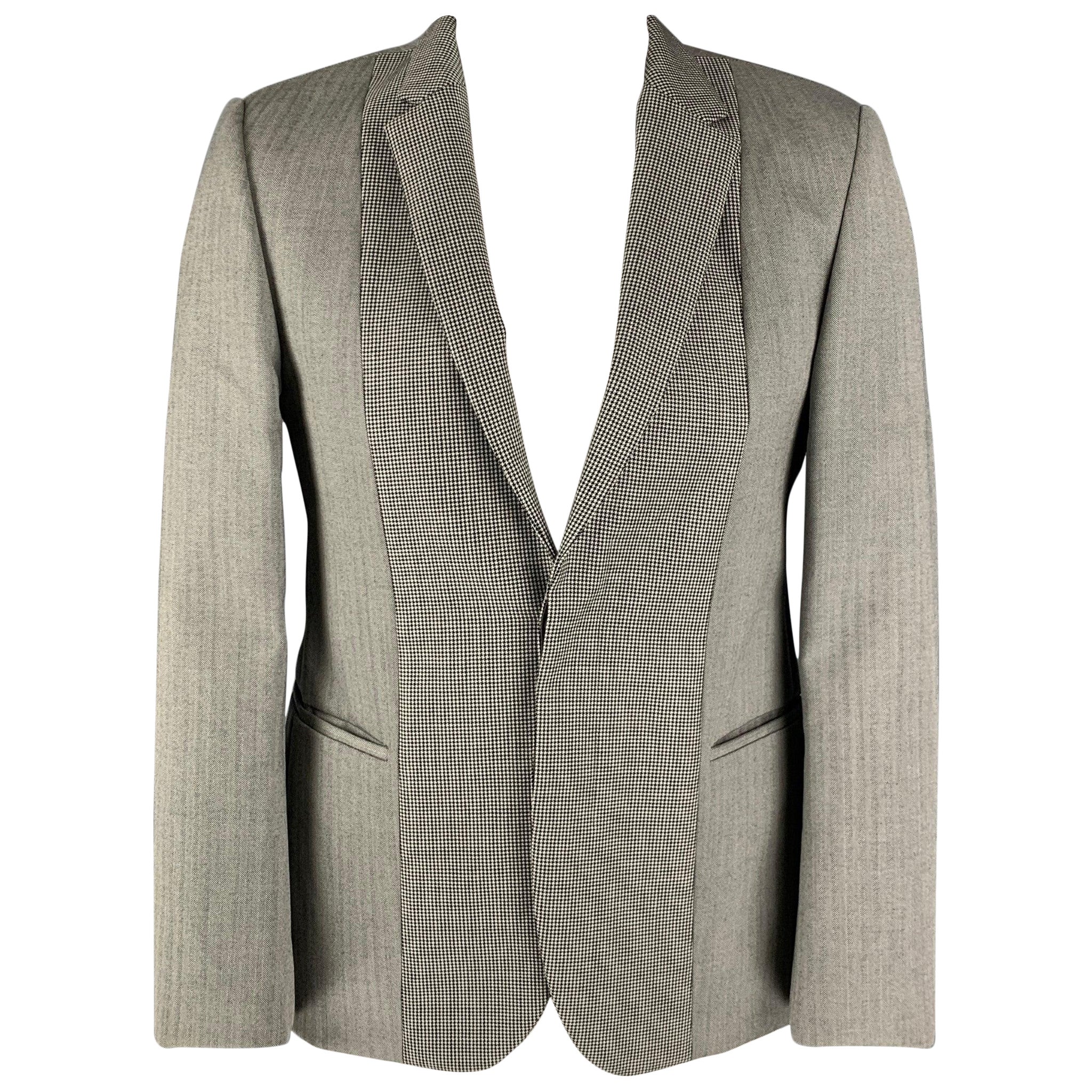 CALVIN KLEIN COLLECTION Talla 40 Gris Negro Blanco Lana Abrigo deportivo