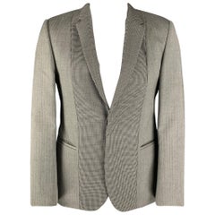 CALVIN KLEIN COLLECTION Talla 40 Gris Negro Blanco Lana Abrigo deportivo