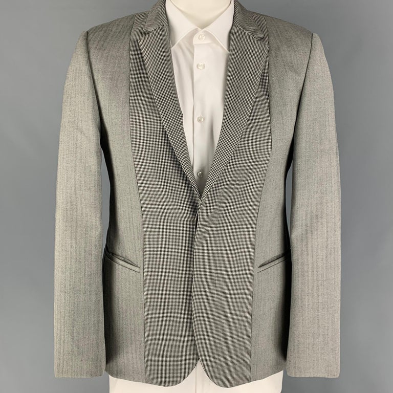 CALVIN KLEIN COLLECTION Size 40 Grey Black White Wool Sport Coat For Sale