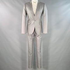 CALVIN KLEIN COLLECTION Size 40 Grey Metallic Cotton Blend Peak Lapel Suit