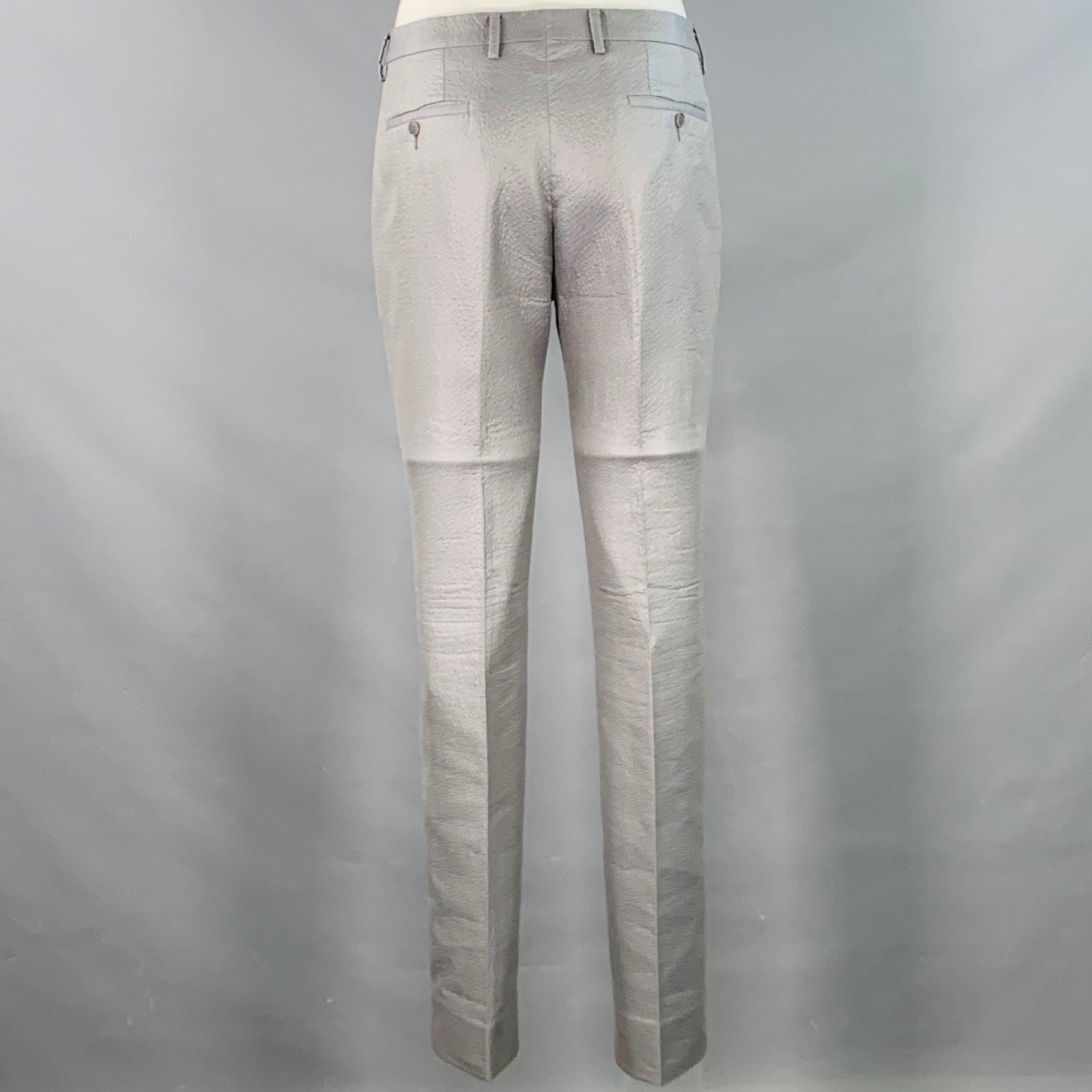Calvin Klein Collection Taille 40 Costume gris métallisé en coton mélangé avec revers à pointe Pour hommes en vente