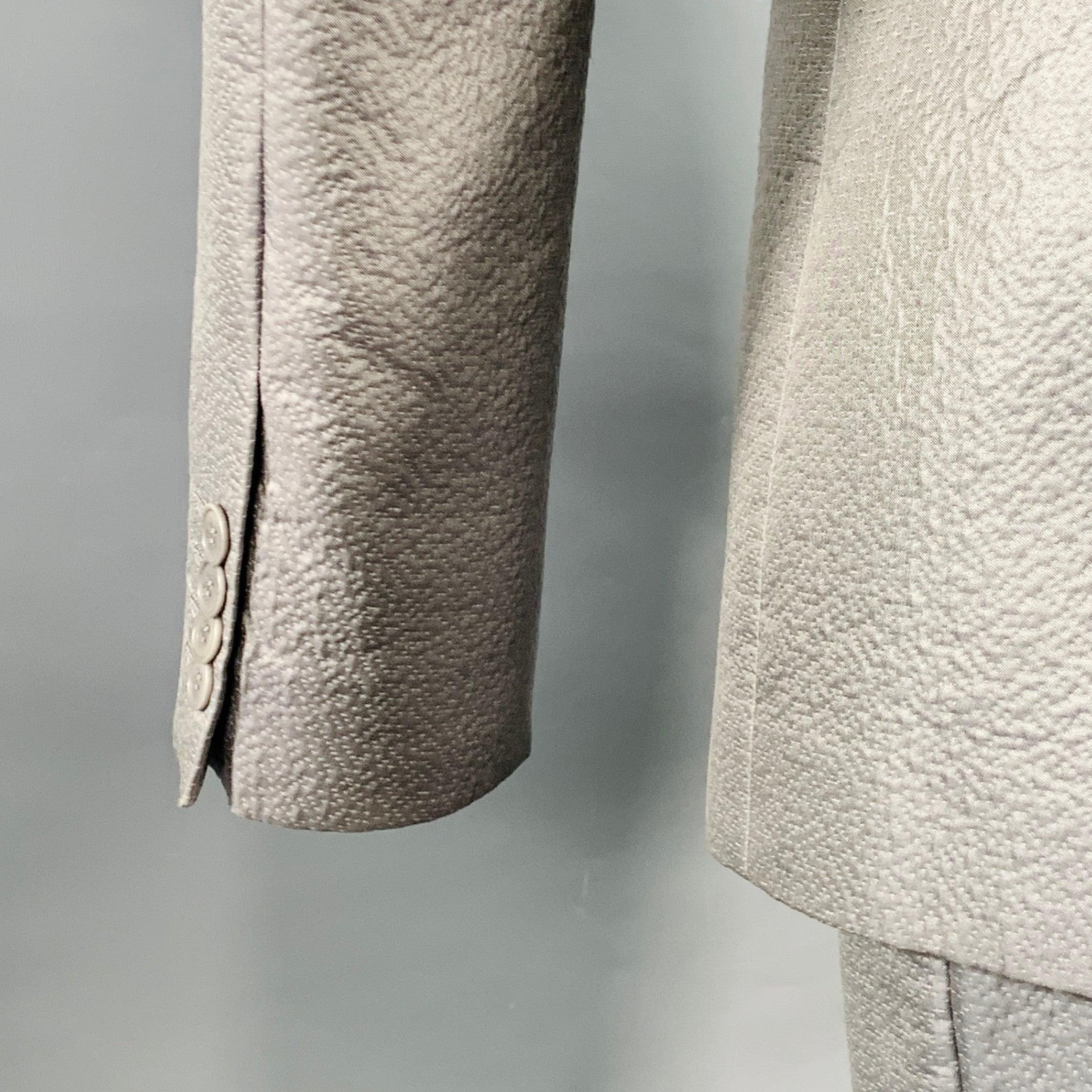 Calvin Klein Collection Taille 40 Costume gris métallisé en coton mélangé avec revers à pointe en vente 1