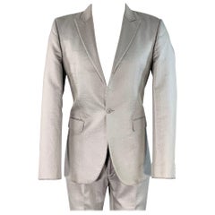 Calvin Klein Collection Taille 40 Costume gris métallisé en coton mélangé avec revers à pointe