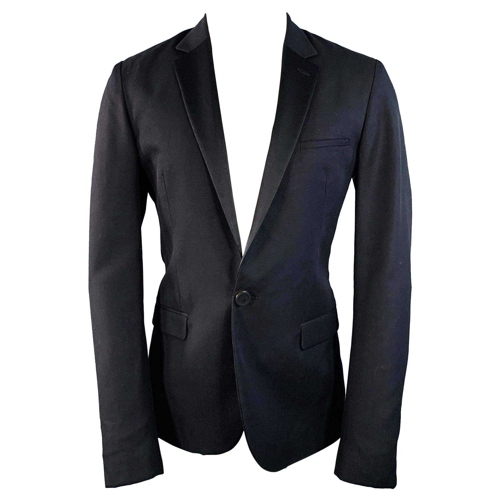 CALVIN KLEIN COLLECTION Size 40 Regular Black Wool Silk Notch Lapel Sport Coat