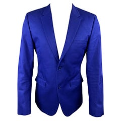 CALVIN KLEIN COLLECTION Size 40 Royal Blue Cotton / Polyester Notch Lapel Sport