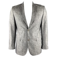 CALVIN KLEIN COLLECTION Size 40 Silver Heather Wool / Silk Peak Lapel Sport Coat