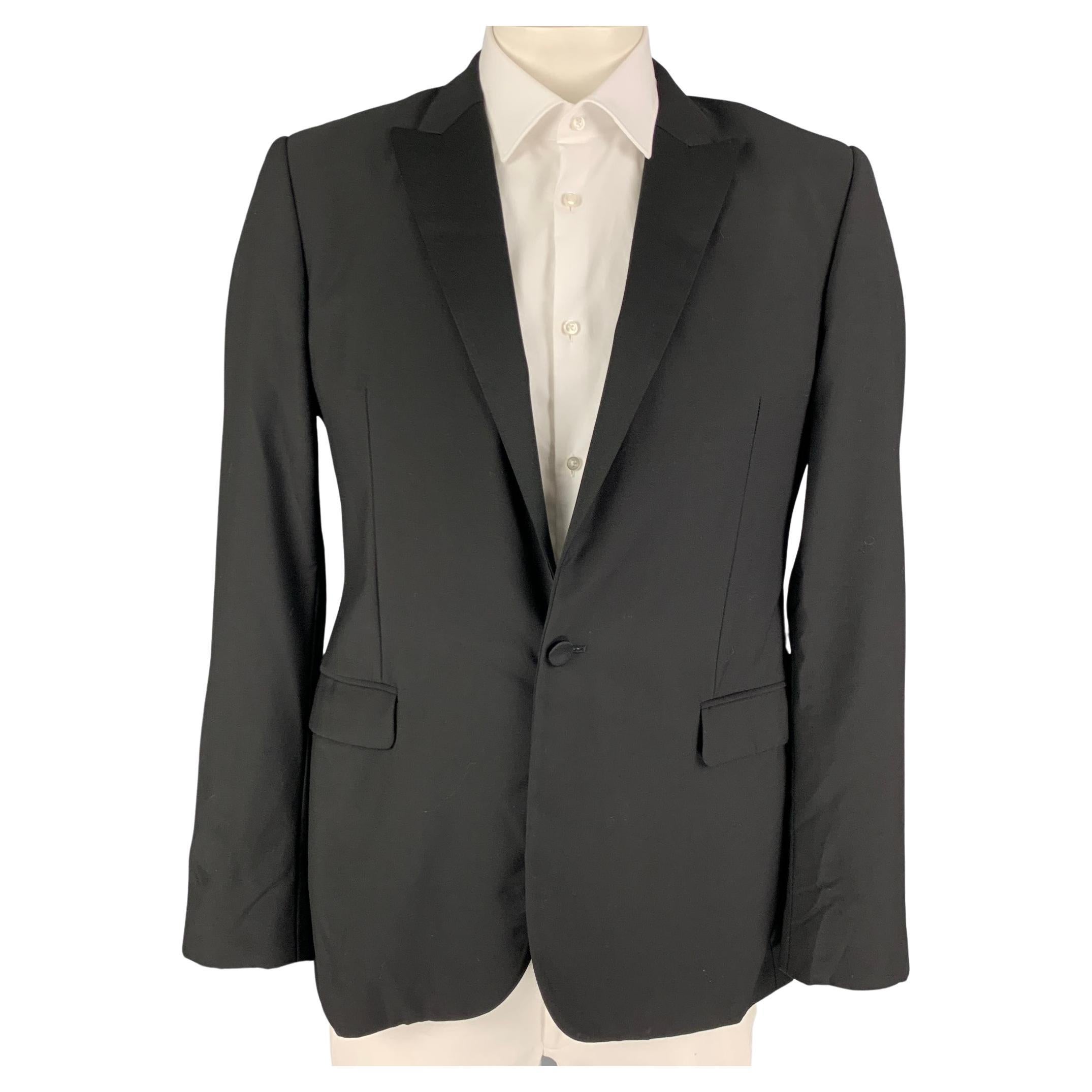 CALVIN KLEIN COLLECTION Size 41 Black Wool Tuxedo Sport Coat