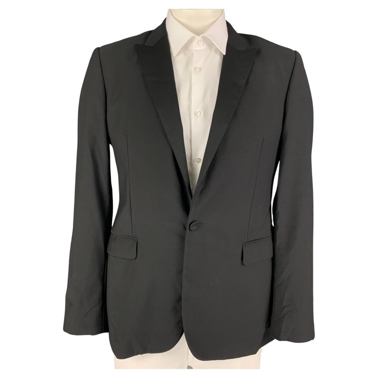 CALVIN KLEIN COLLECTION Size 41 Black Wool Tuxedo Sport Coat For Sale ...