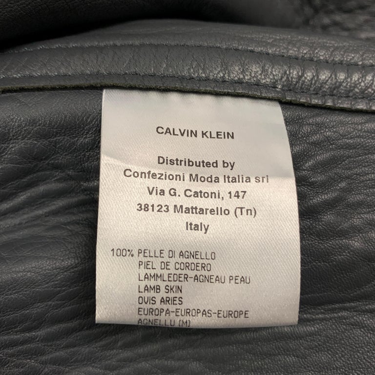 CALVIN KLEIN COLLECTION Size 42 Black Leather Trucker Jacket For Sale ...