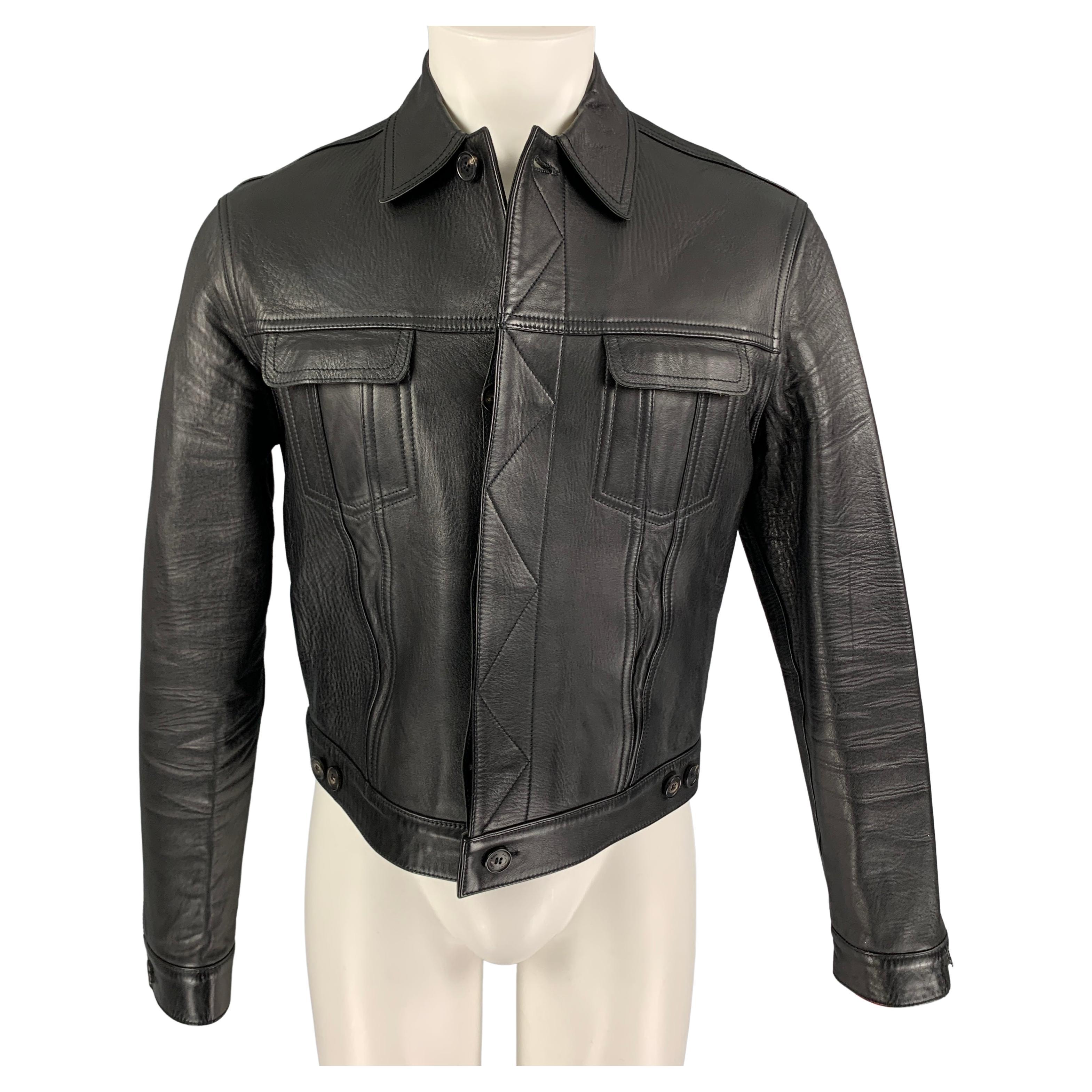 CALVIN KLEIN COLLECTION Size 42 Black Leather Trucker Jacket