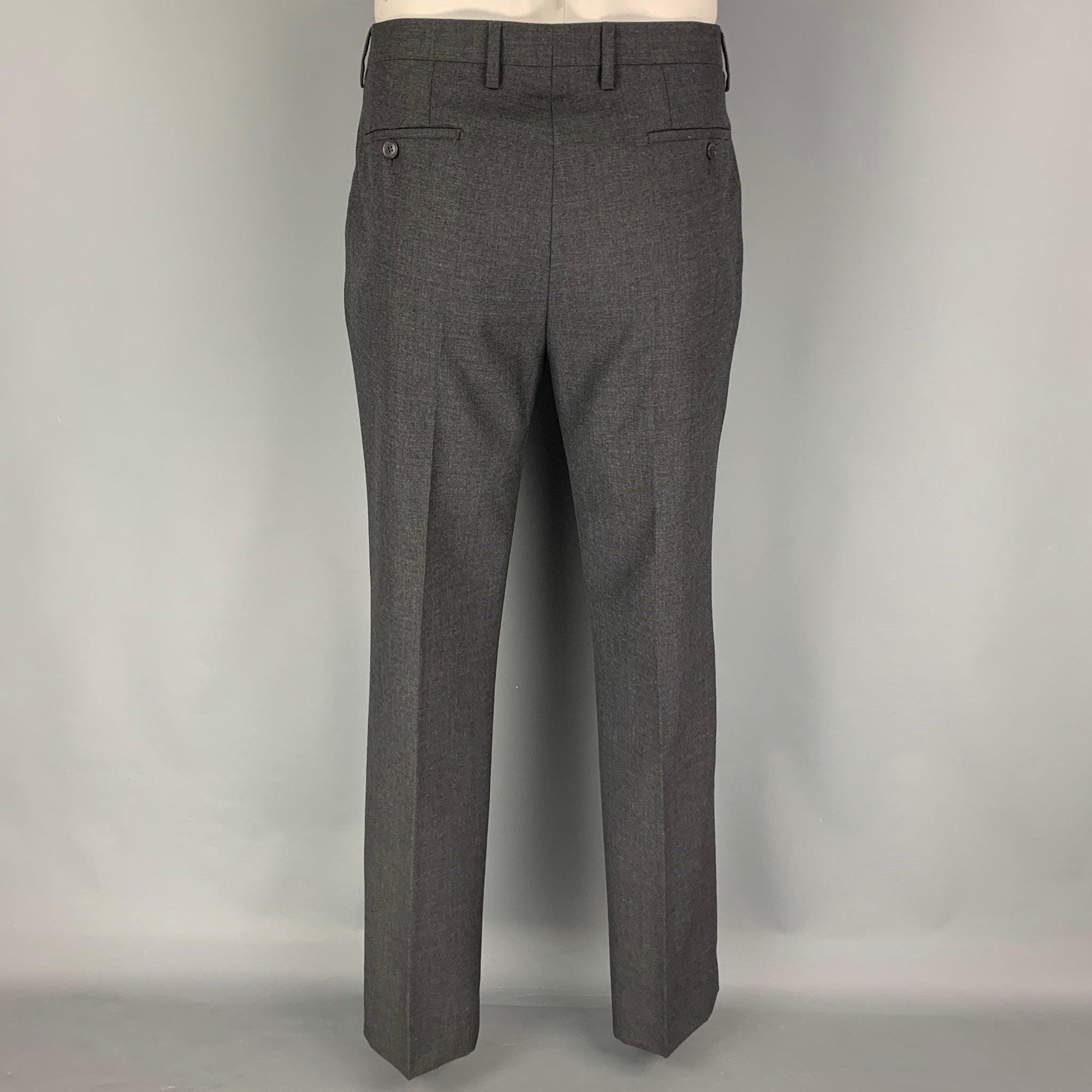 CALVIN KLEIN COLLECTION Size 42 Charcoal Wool Notch Lapel Suit For Sale 3