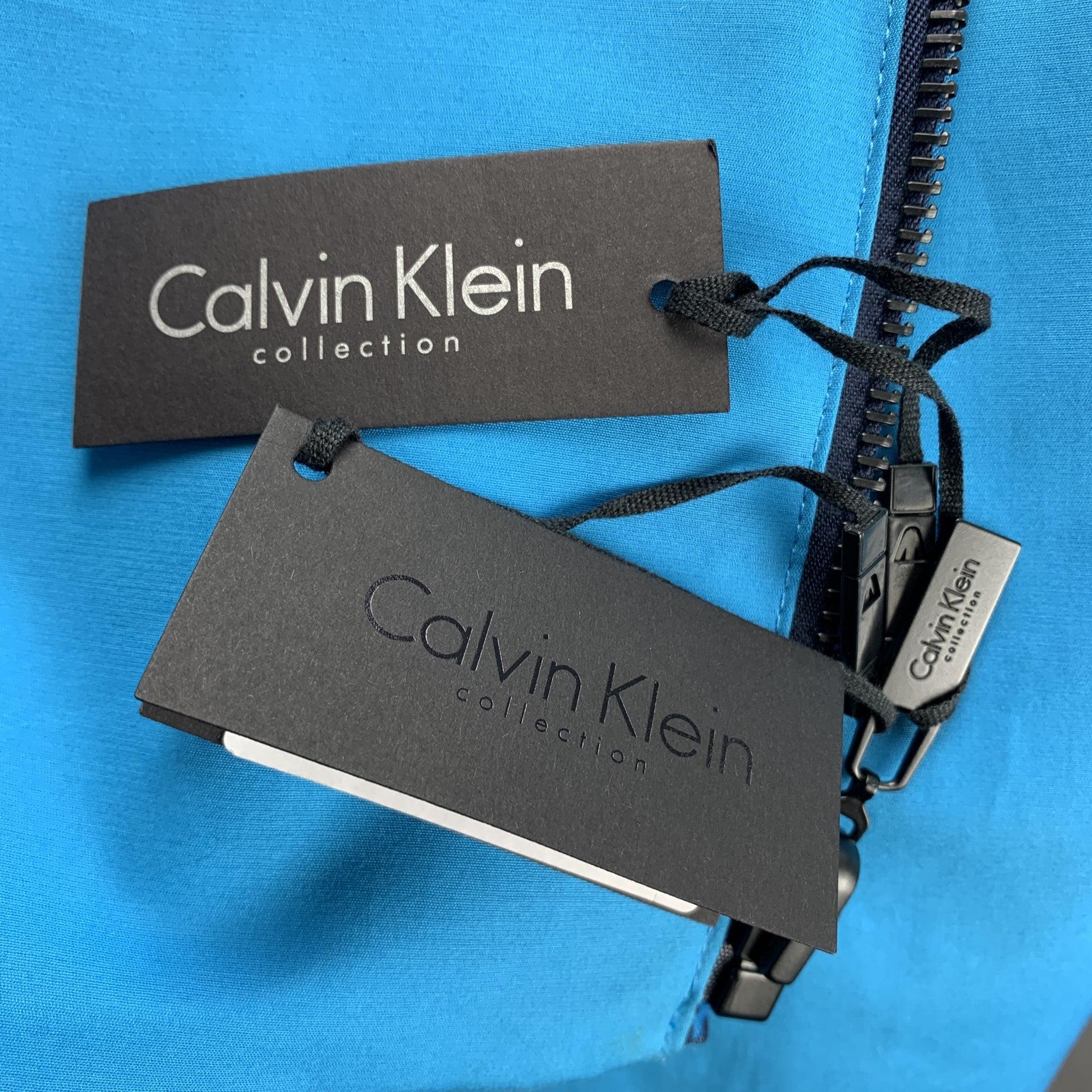CALVIN KLEIN COLLECTION Size 44 Aqua Print Polyester Reversible Jacket For Sale 4