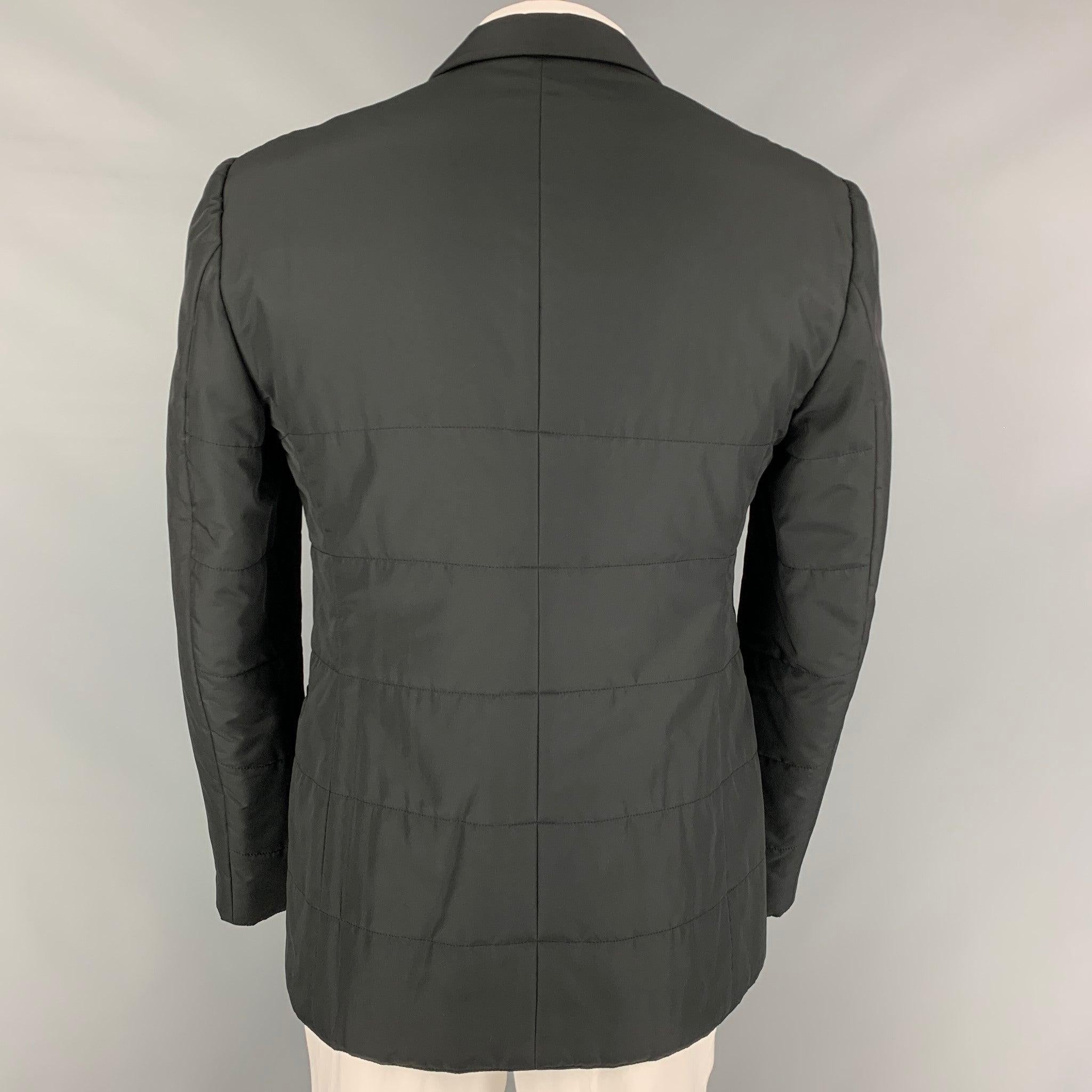 CALVIN KLEIN COLLECTION Size 44 Black Quilted Polyester Sport Coat For Sale 1