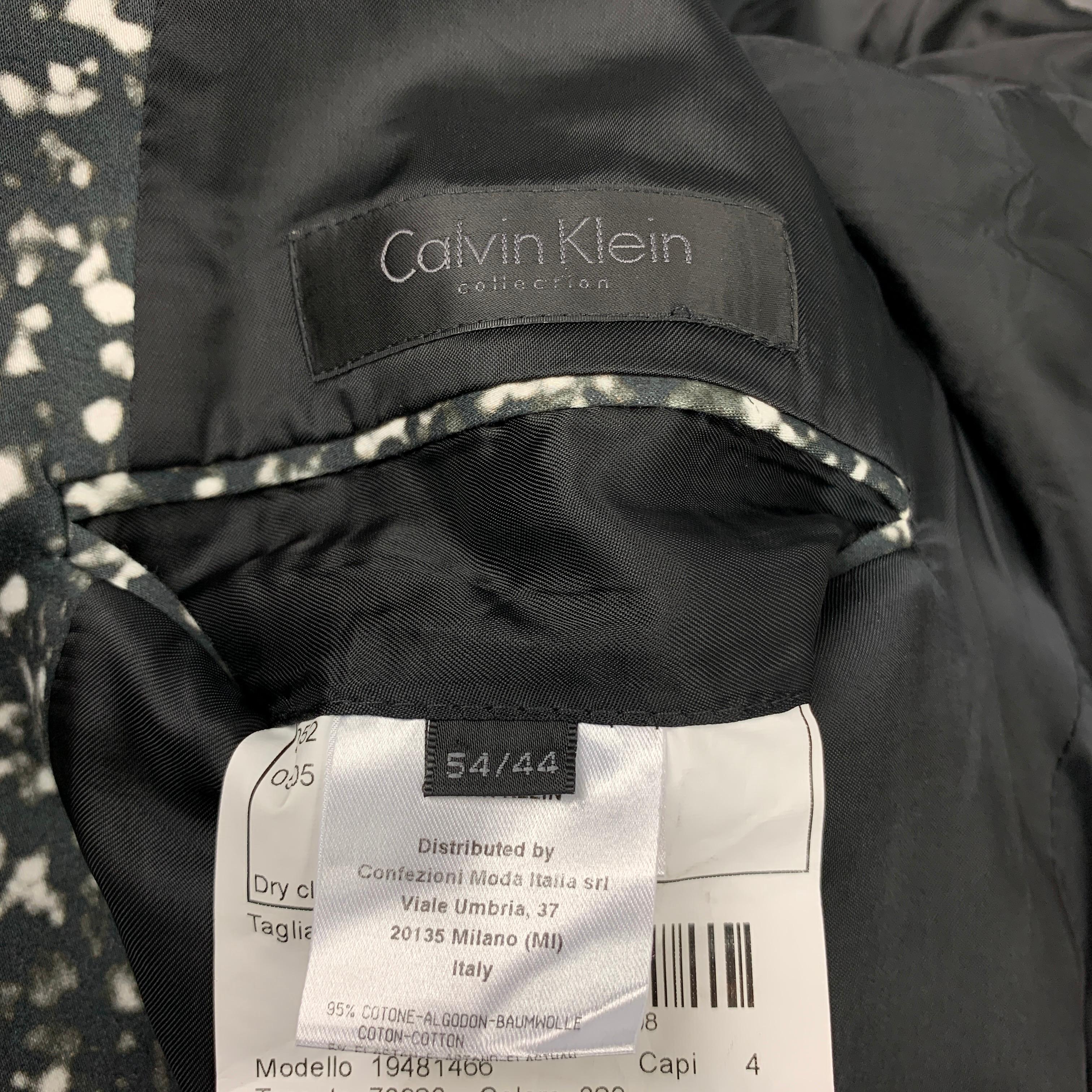 CALVIN KLEIN COLLECTION Size 44 Black & White Print Cotton Blend Sport Coat 4
