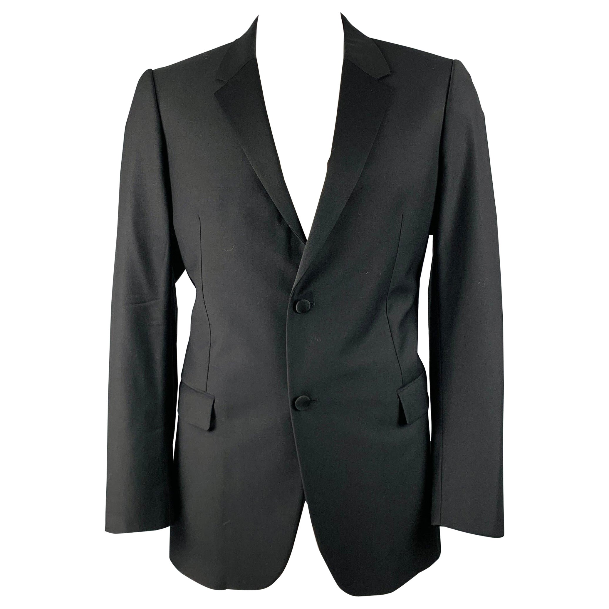 CALVIN KLEIN COLLECTION Talla 44 Abrigo negro de lana con solapa de muesca