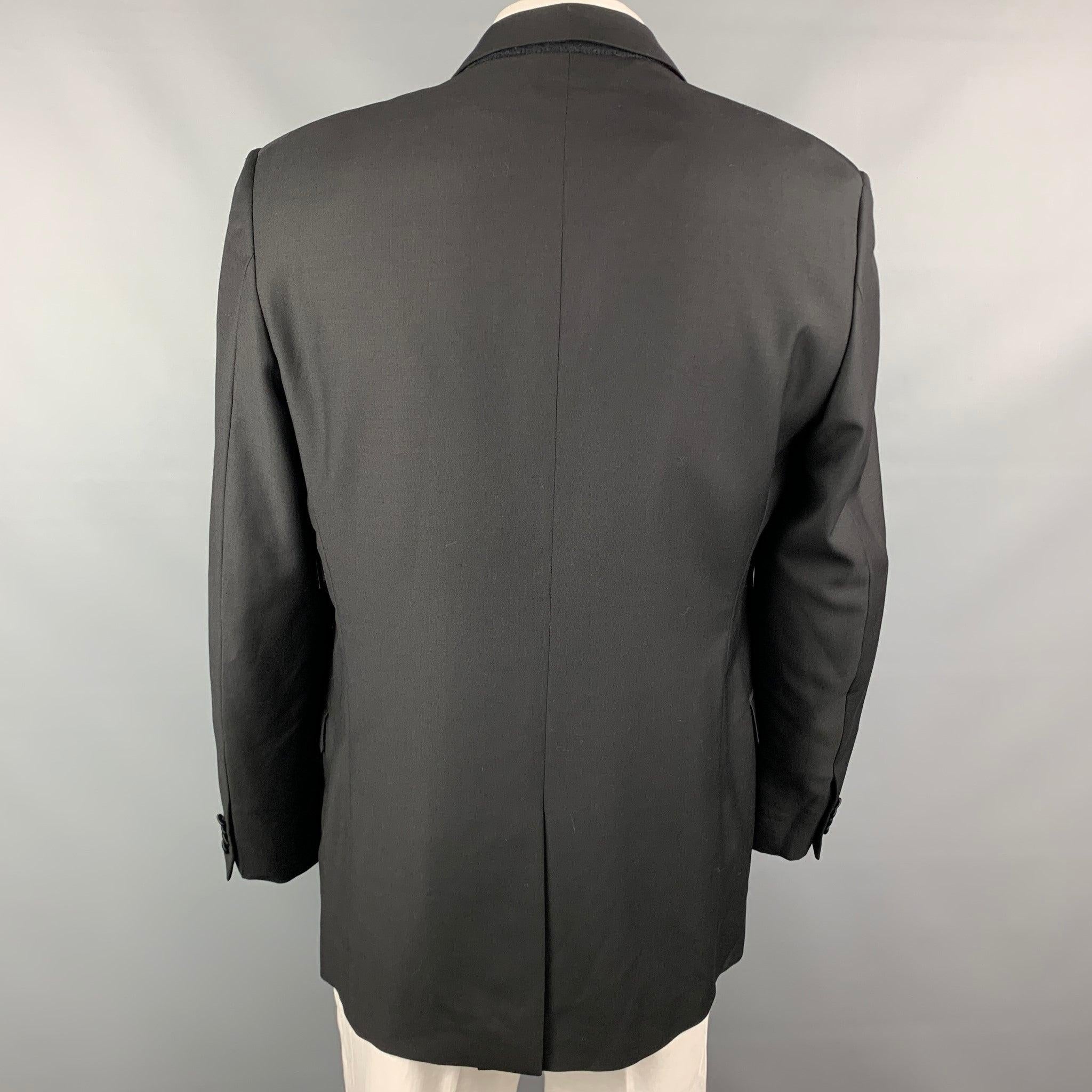 CALVIN KLEIN COLLECTION Size 44 Black Wool Tuxedo Sport Coat For Sale 1