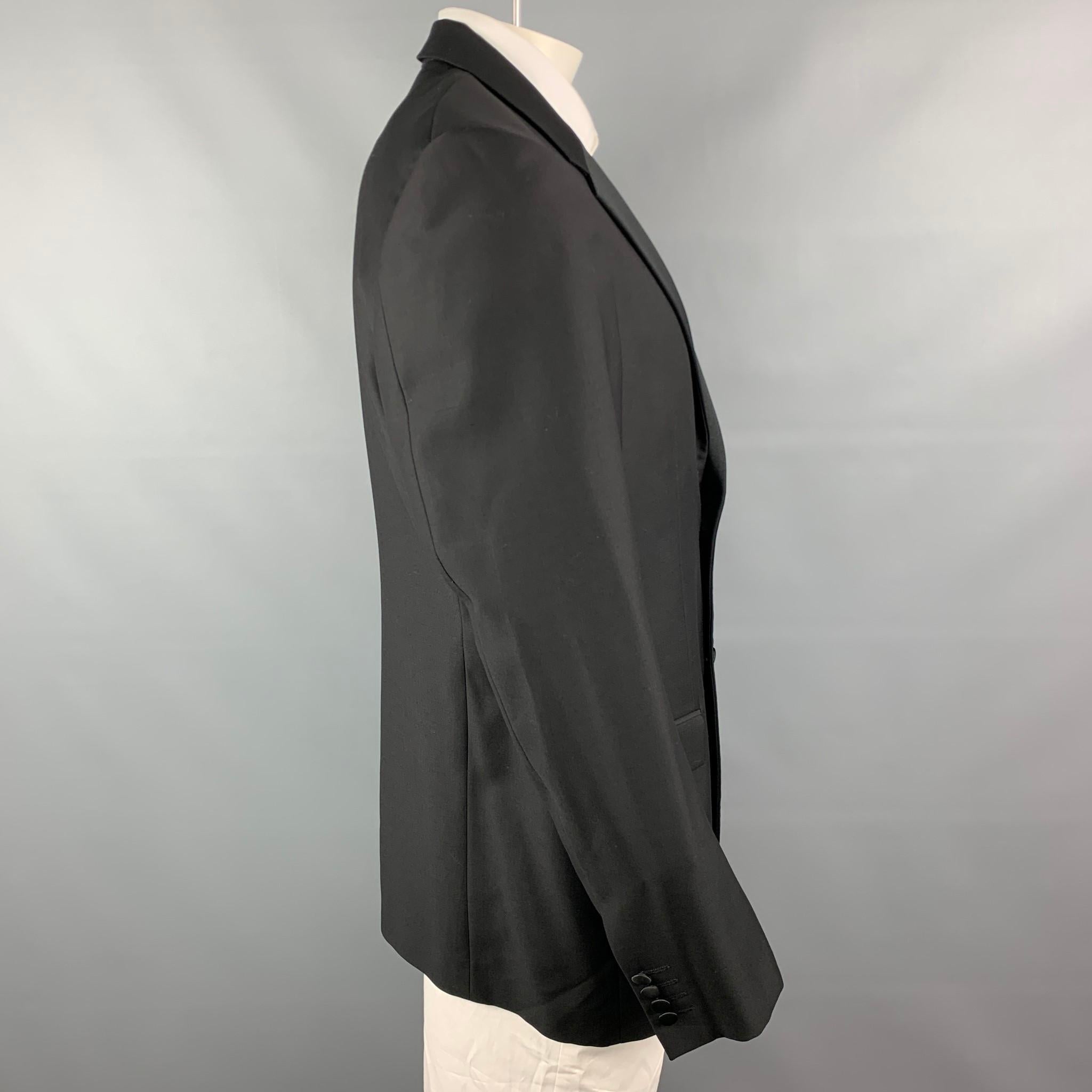 CALVIN KLEIN COLLECTION Size 44 Black Wool Tuxedo Sport Coat 3