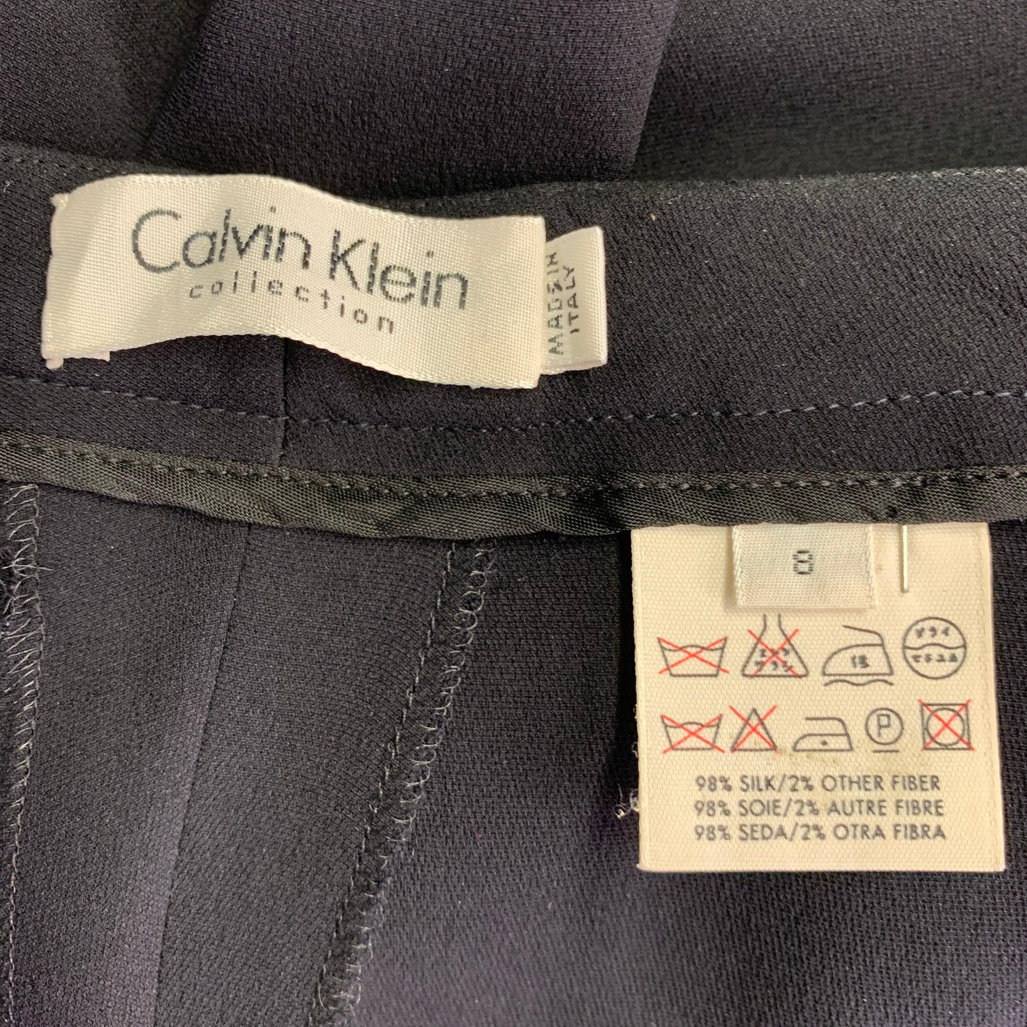 CALVIN KLEIN COLLECTION Talla 8 Pantalones de vestir de pierna ancha de mezcla de seda negra Negro